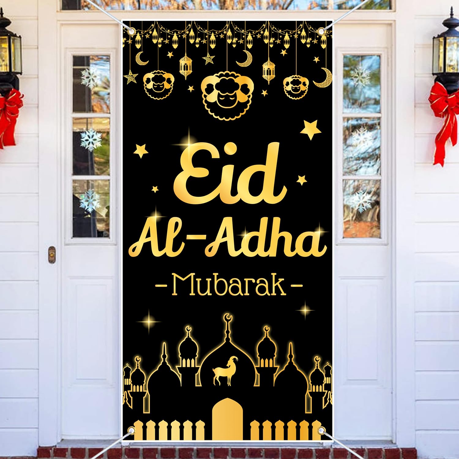 Photo 1 of 70.8 x 35.4 Inch Eid Al Adha Decorations, Black Gold Eid Ul Adha Decorations Door Cover for Eid Al Adha Decorations Sheep, Eid Ul Adha Decorations for Home Party