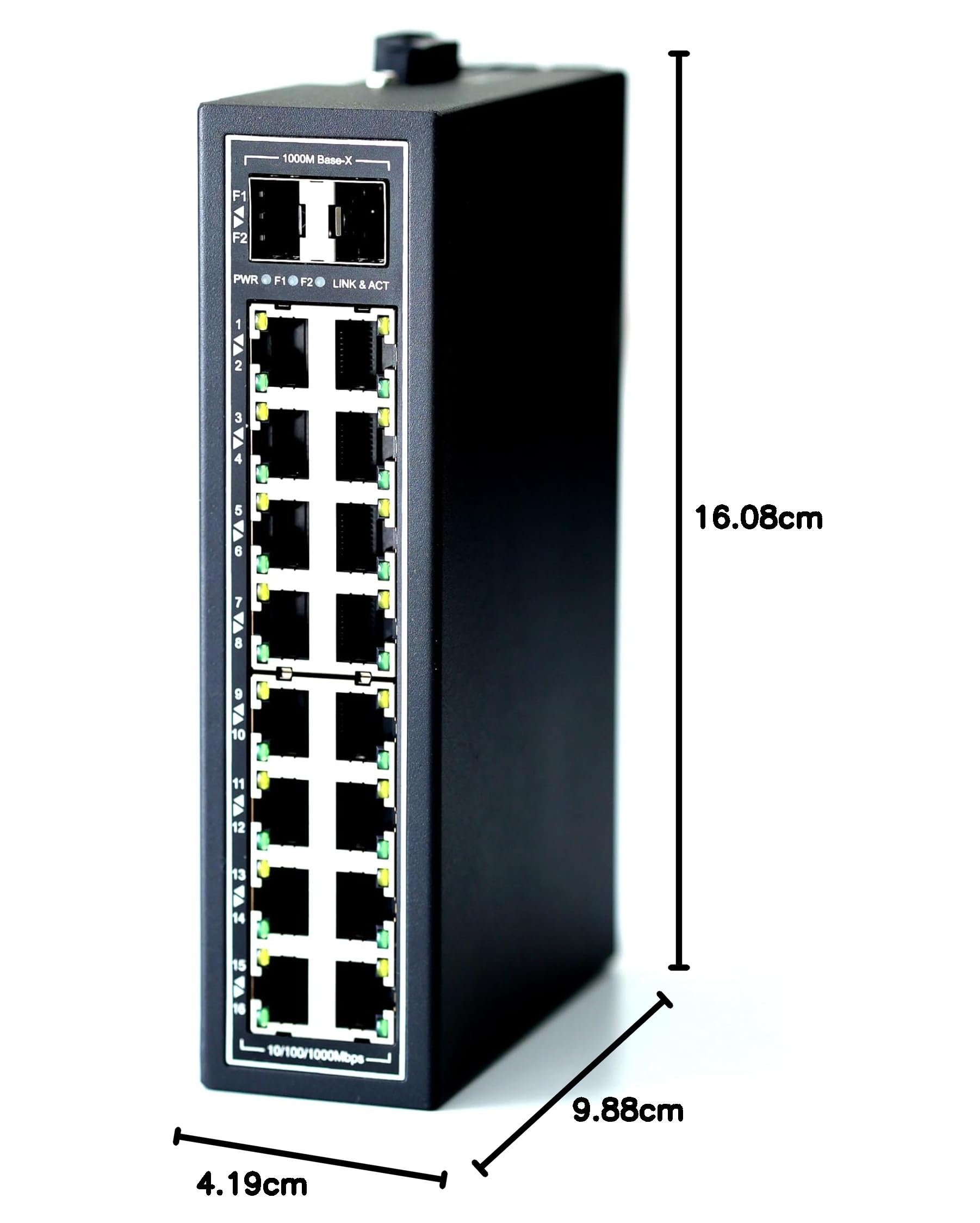 WDH-16GT2GF-DC 10/100/1000Mbps Switches Gigabit Industrial Ethernet de 18 Puertos no administrados con riel DIN/Montaje en Pared (sin Ventilador, -30 ℃ ~ 75 ℃)
