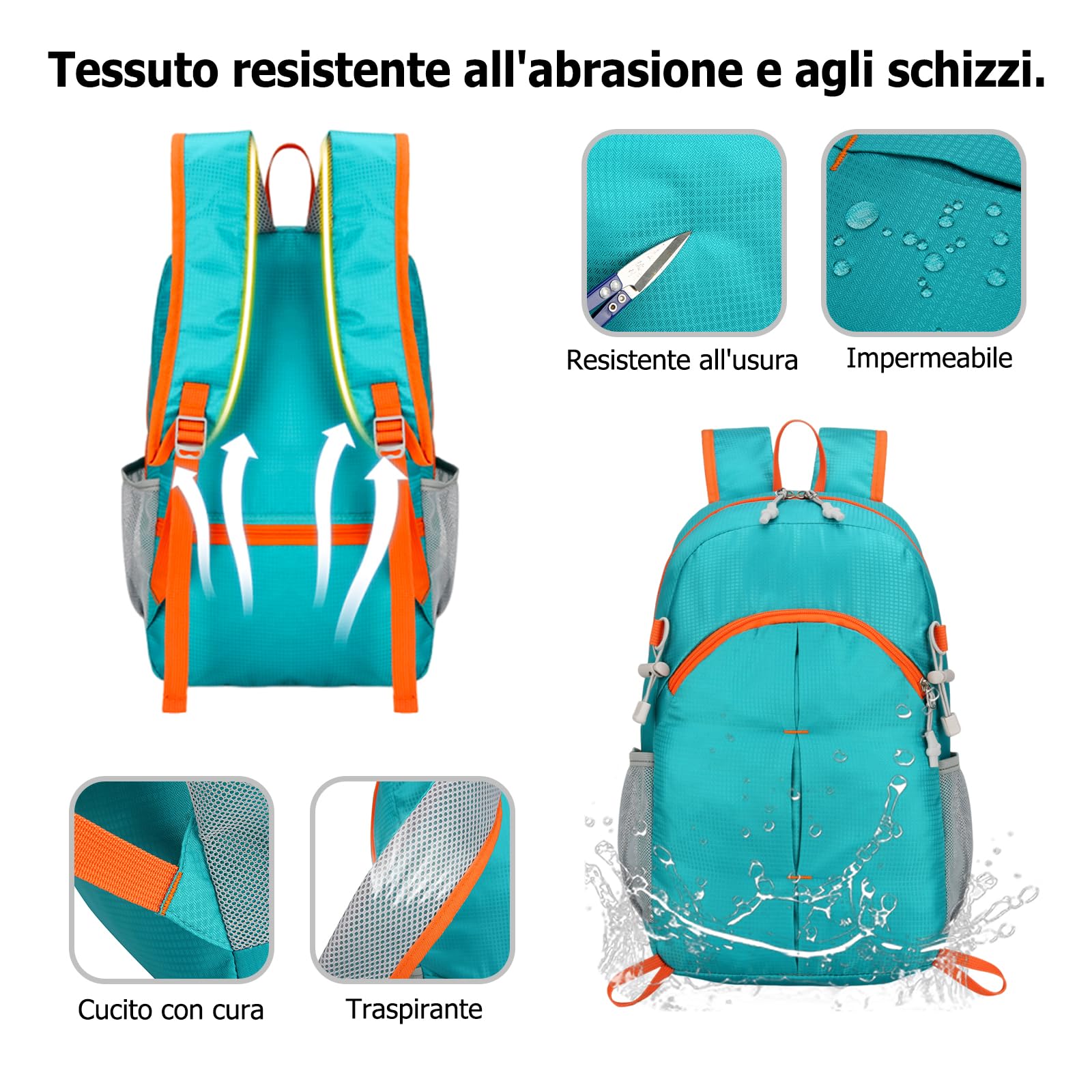 Zaino Pieghevole Impermeabile Leggero Zaini Zaino da Trekking Donna Uomo Backpack per Campeggio Viaggio Uso Quotidiano Azzurro