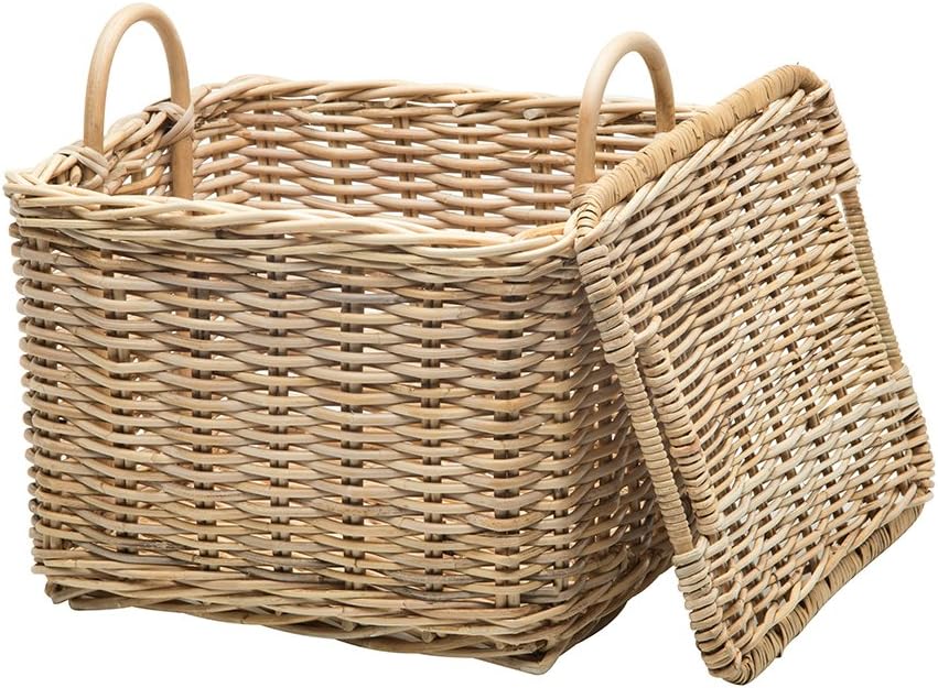 KOUBOO Rattan Core Rectangular Storage Basket, Wicker Basket with Lid, Living Room Basket, Toy Basket, Decorative Bin, Home Organizer, Natural