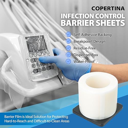 Miniatura 30 de 1 rollo (1200 hojas) película de barrera dental 4x6 por Vastmed Cinta de barrera de película de barrera para tatuaje médico dental - azul