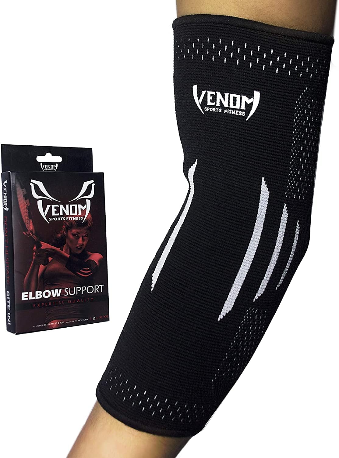 Venom Elbow Brace Compression Sleeve - Elastic Support, Tendonitis Pain, Tennis Elbow, Golfer's Elbow, Arthritis, Bursitis, Basketball, Baseball, Football, Golf, Lifting, Sports, Men, Women : Health & Household