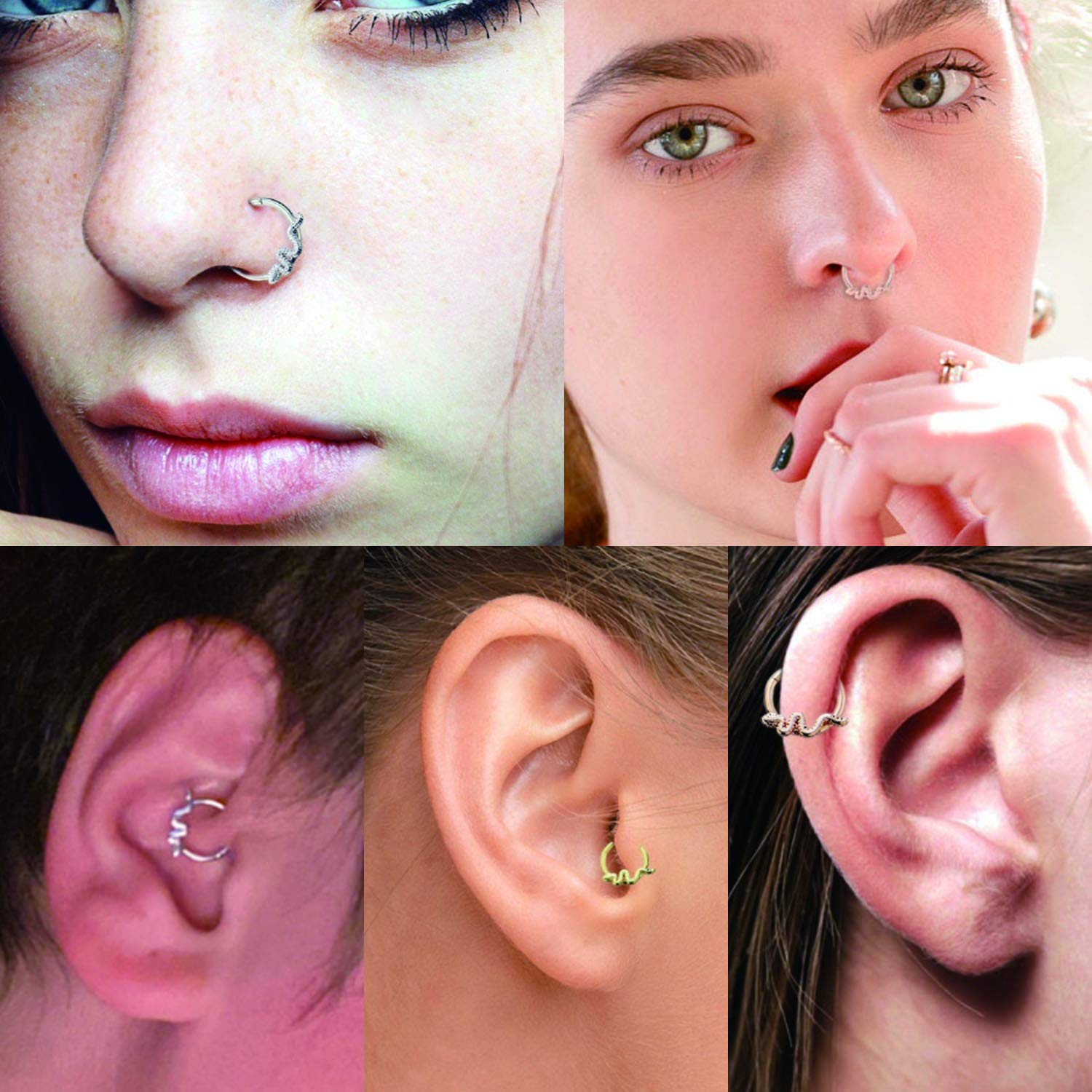 AROWRO 16G Stainless Steel Septum Clicker Daith Earrings Daith Rook Tragus Helix Cartilage Lobe Septum Piercing Jewelry Snake/Pyramid/Arrow/Star Design Hinged Segment Ring — view 4