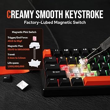 EPOMAKER HE68 Hall Effect Keyboard, 8000hz Polling, 0.01mm Adjustable Trigger, 0.125ms Latency, Creamy Gasket, Snap Key, SOCD, RGB, Wired Magnetic Gaming Keyboard for Mac/PC (Black)