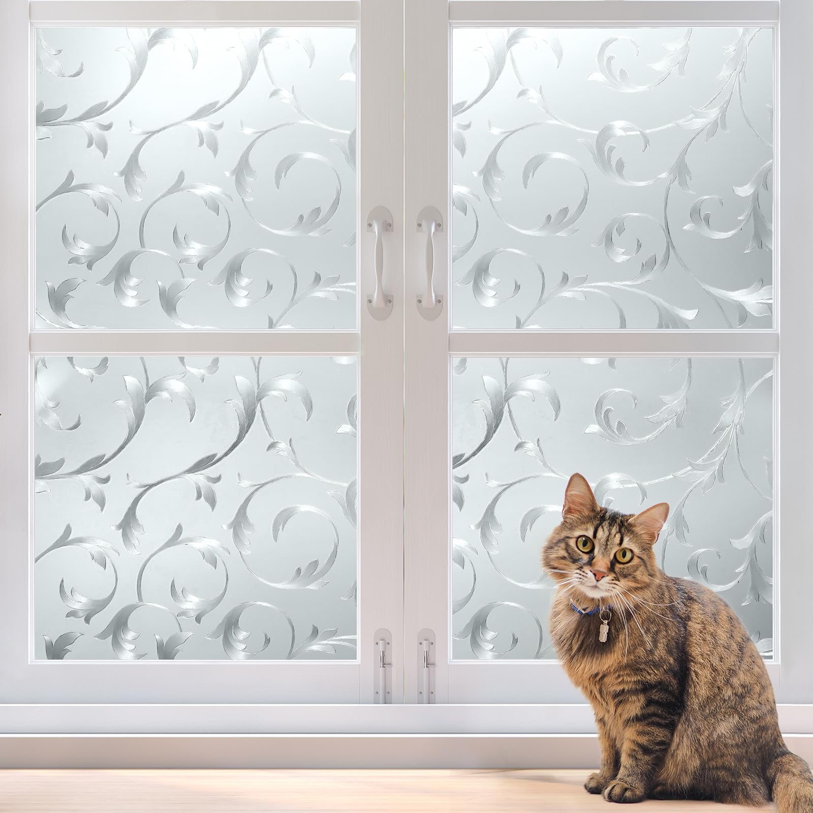 rabbitgoo Pellicola Per Vetri Finestre-3D Fiore Decorativa,Autoadesive,Anti-UV, 90x200cm
