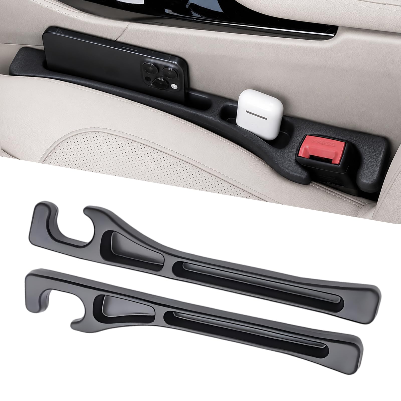 Car Seat Gap Filler Organizer 2 PCS Black Universal Seat Gap Plug Blocker Anti-Drop Console Catcher Phone Keys Storage for Car Truck SUV Auto Accessories Style2