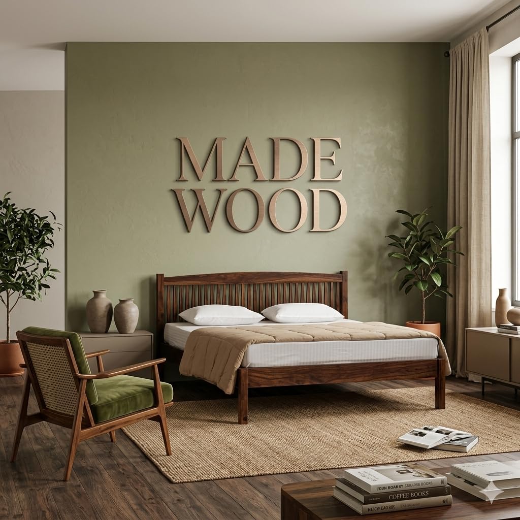 Made Wood Sheesham Solid Wooden Queen Size Bed - Basic Assembly Required | 6.5 x 6 FT | Comfortable & Stylish Wooden Bed for Bedroom - Modern Art for Living Room & Bedroom (Provincial Teak)-image-27