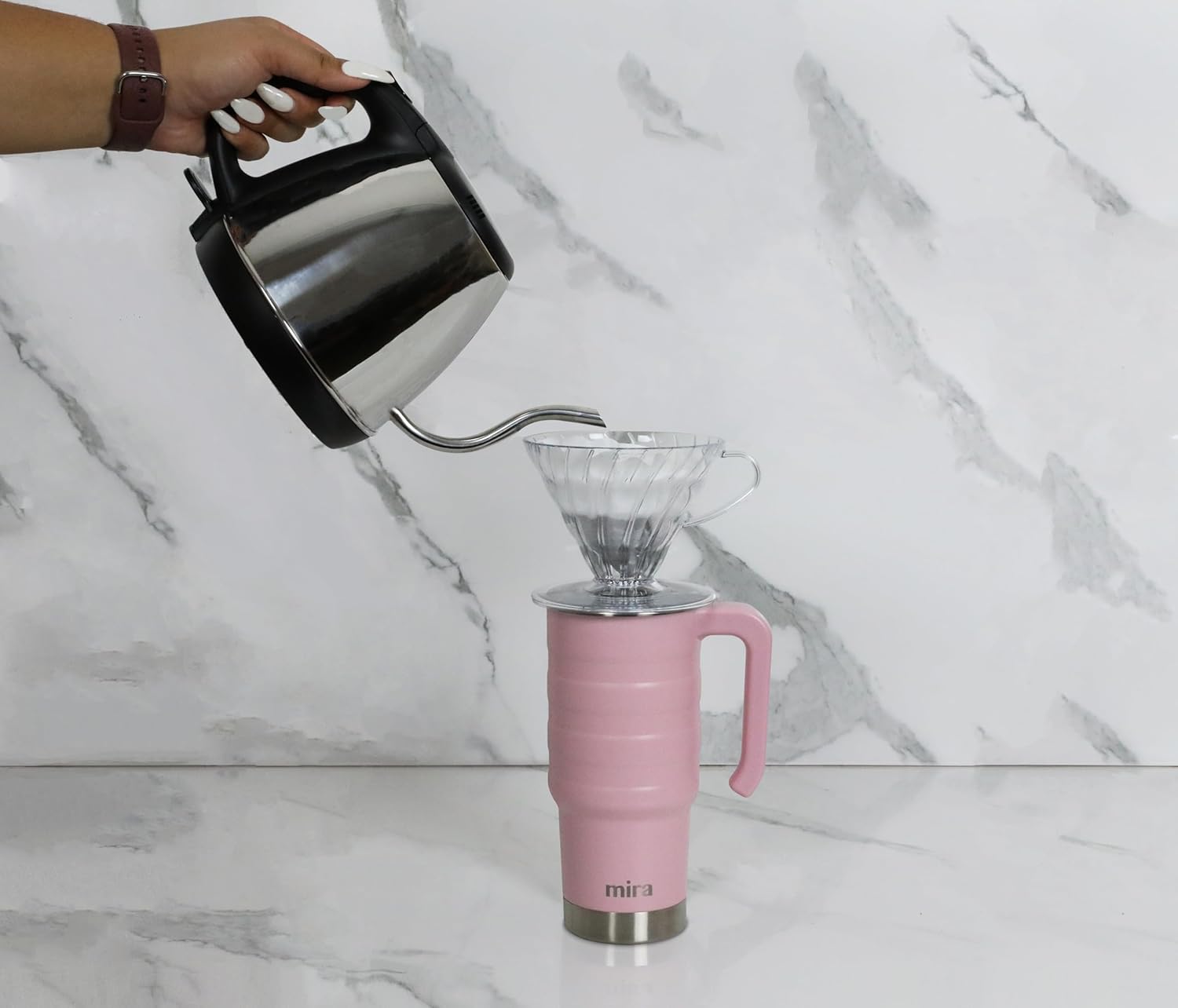 MIRA 24 oz Insulated Travel Mug - Stainless Steel Coffee Cup with Spill-Proof Flip Lid & Handle - Hot/Cold Car Tumbler - Punch - Image 3