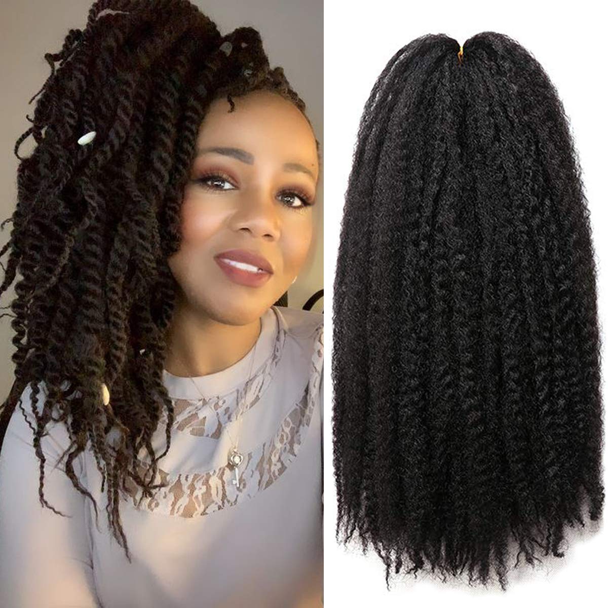 BAISAI 3 Packs Kinky Marley Braiding Hair for Twists 18 Inch Long Afro Kinky Marley Hair Twist for Butterfly Locs Crochet Braids Hair(1B#)