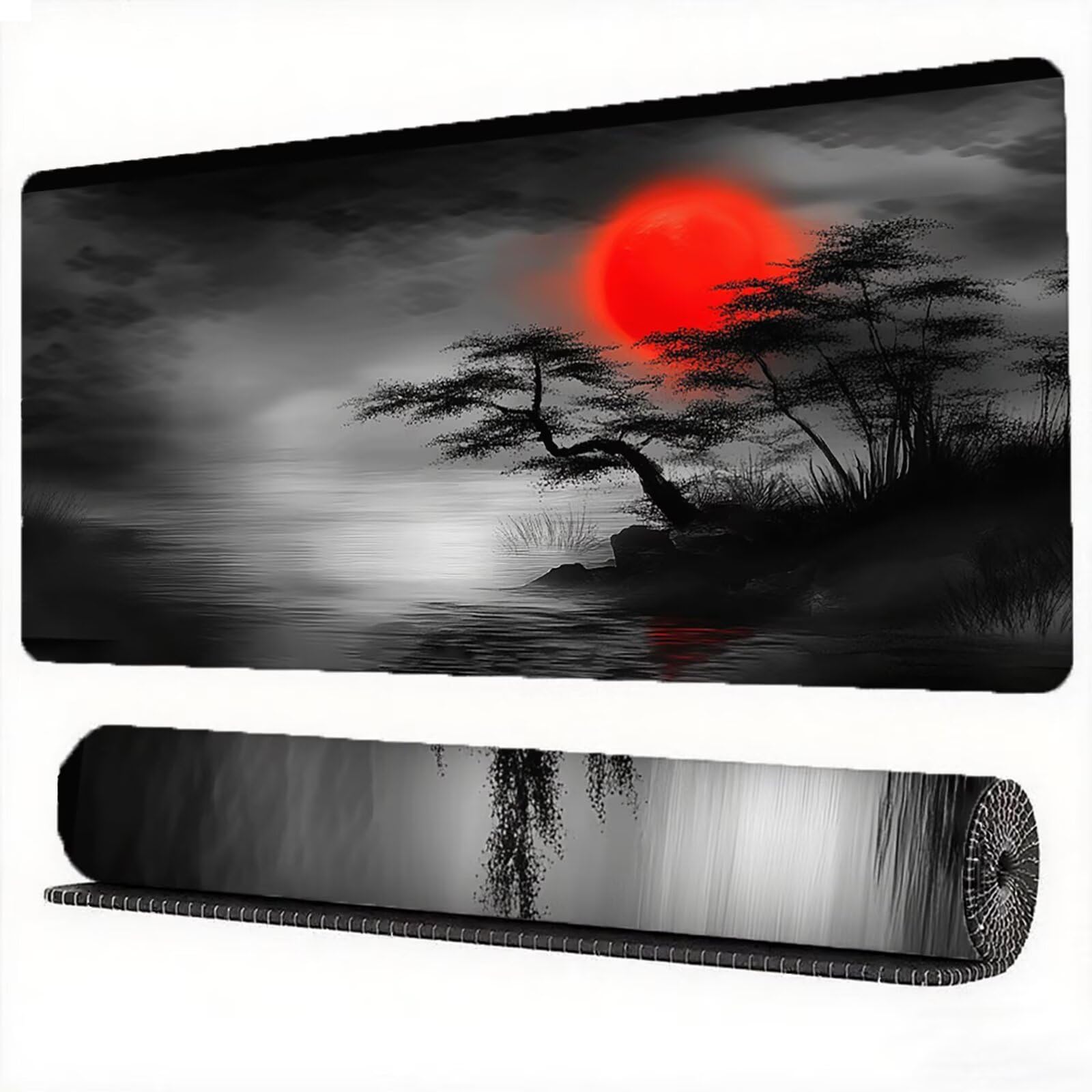 Podkładka pod mysz czarna 1500 x 800 mm Zachód słońca Podkładka pod mysz Duża japońska podkładka pod mysz antypoślizgowa gumowa powierzchnia szwy na krawędziach mata biurkowa do dekoracji domu biura