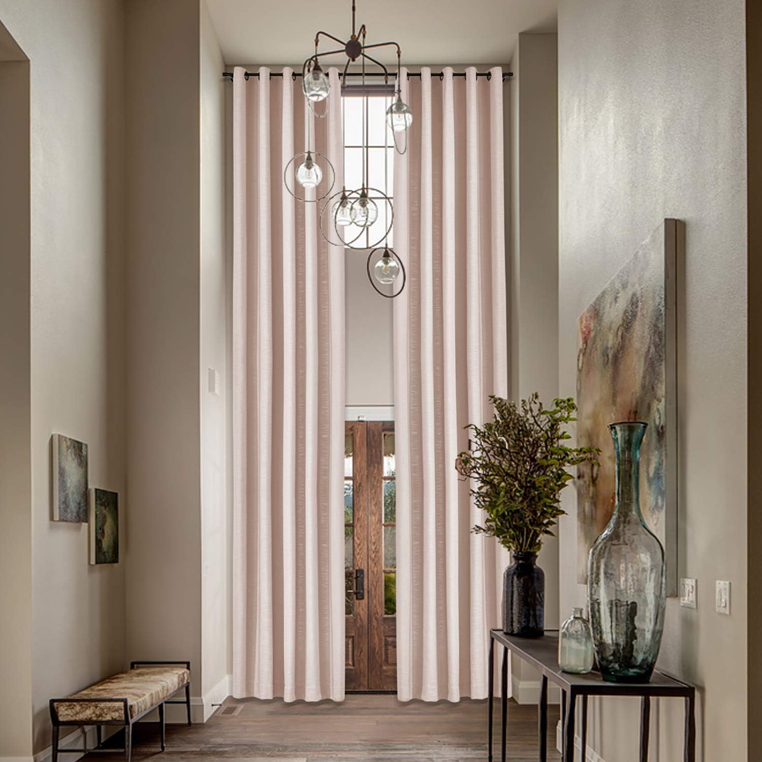 Macochico Loft Curtains Room Drakening Flax Linen Cotton Drapes Extra Long Grommet Window Panels 100W x 192L inches Pink Drapery for Living Room, Dining Room (1 Panel)