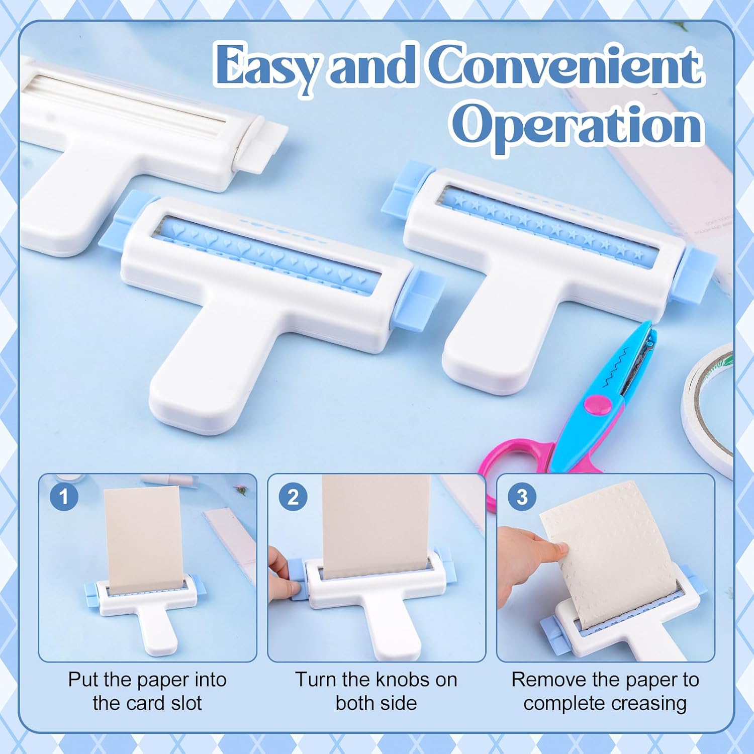 3PCS Paper Crimper,Chip Bag Crimper with Tape Straight Line Heart-shaped Star Pattern Paper Crimper Tool for Chip Bags Crafting