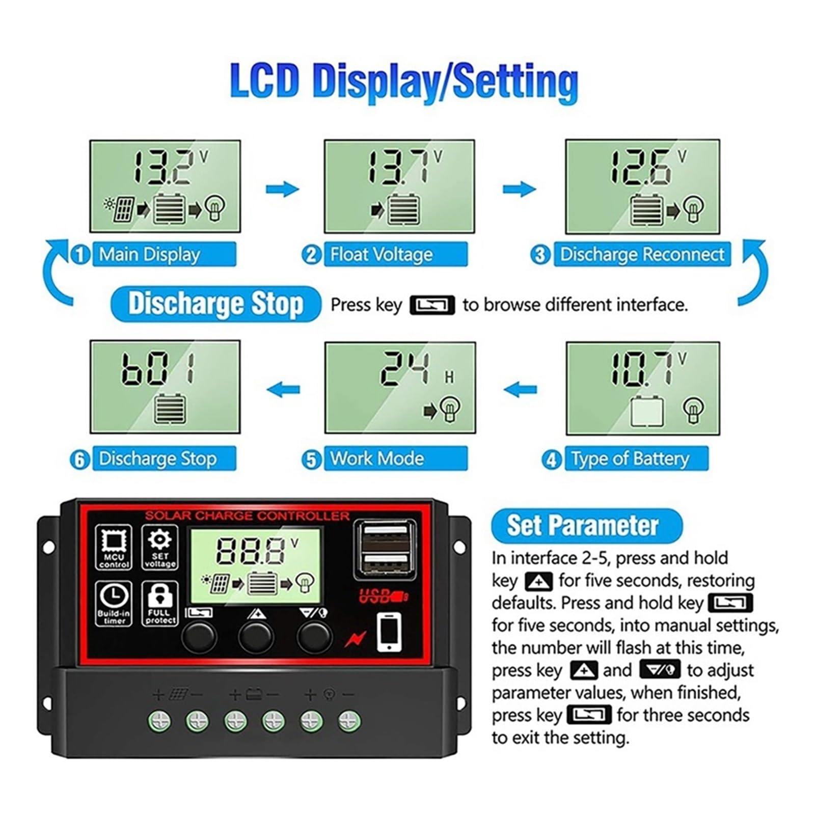10/20/30/40/50/60/100A 12V/24V Regolatore Solare Display Digitale Schermo LCD Pannelli Solari Automatici Regolatore di Carica A Batteria(30A)