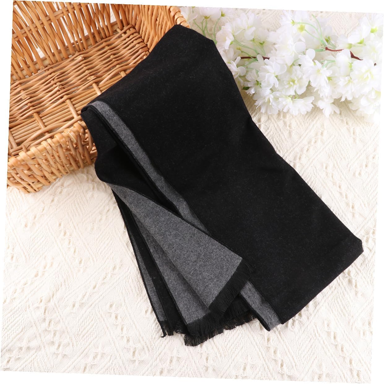 TOYANDONA Men’s Winter Scarf Double-sided Black and Grey Imitation Cashmere Shawl Fashionable Soft Scarf for Cold Weather