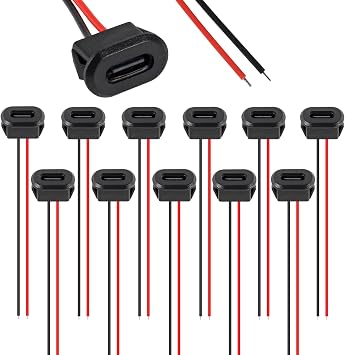 12PCS Type-C Female Chassis 2 Pin Type-C Female Socket Connector Waterproof Jack Female Charging Port with Card Buckle 3A USB-C Charger Plug Socket