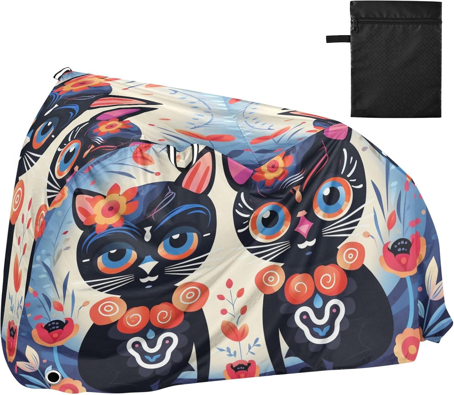 ALAZA Sugar Skull Cat Cute Bike Cover Waterproof Outdoor Ebike Bicycle Covers Tarp Protection for 1/2 Bikes, Sun UV Dust Wind Proof
