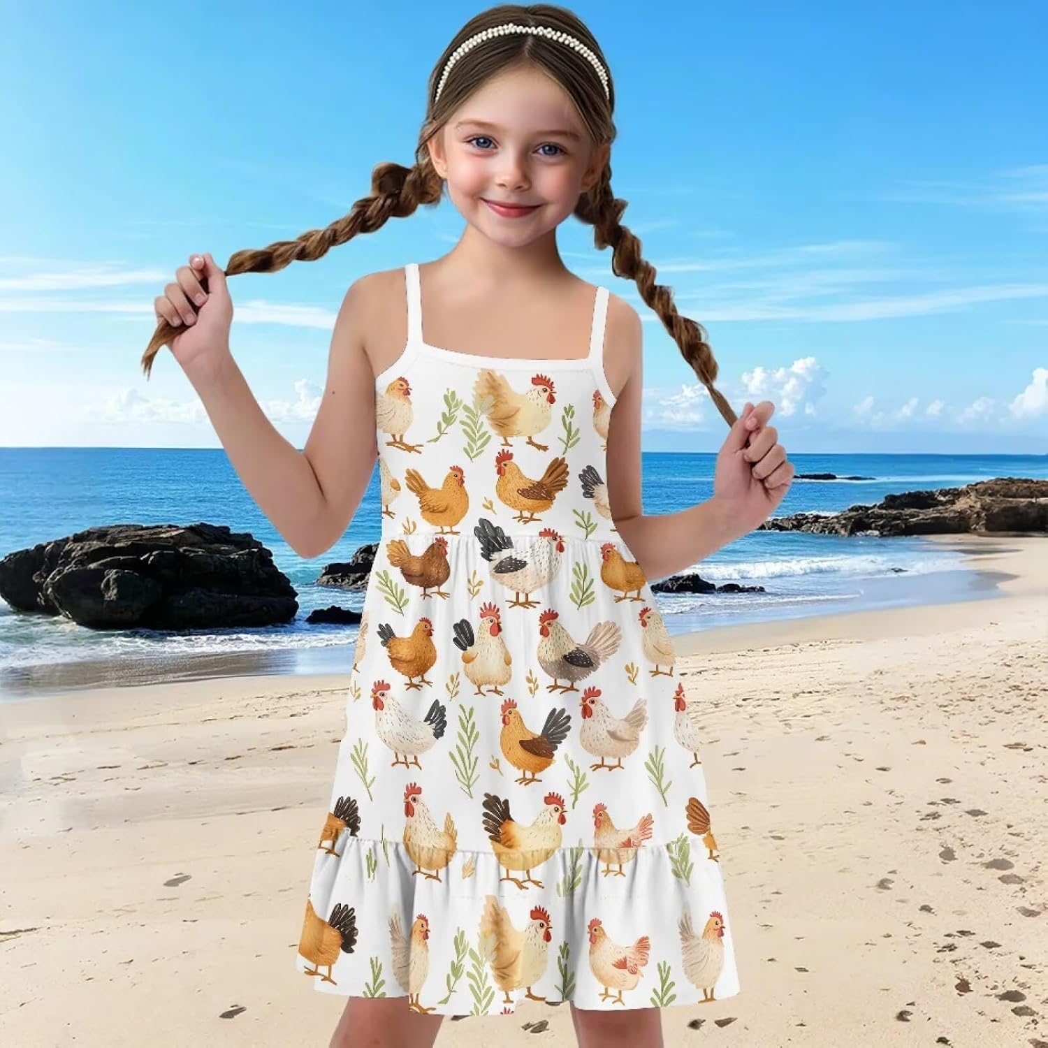 Girls Summer Dress Size 3T-14Y Sleeveless Straps Tiered Swing Sundress