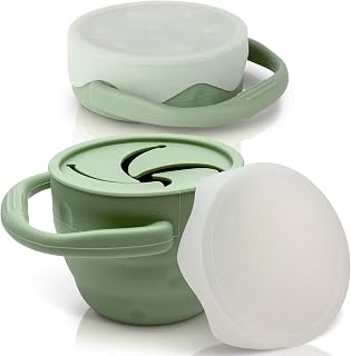 Foldable Snack Cup for Toddlers and Babies - Non-Spill Snack Container for Toddlers Made of Food-Grade Silicone - BPA and Phthalates-Free Baby Snack Container with Lid (Green)