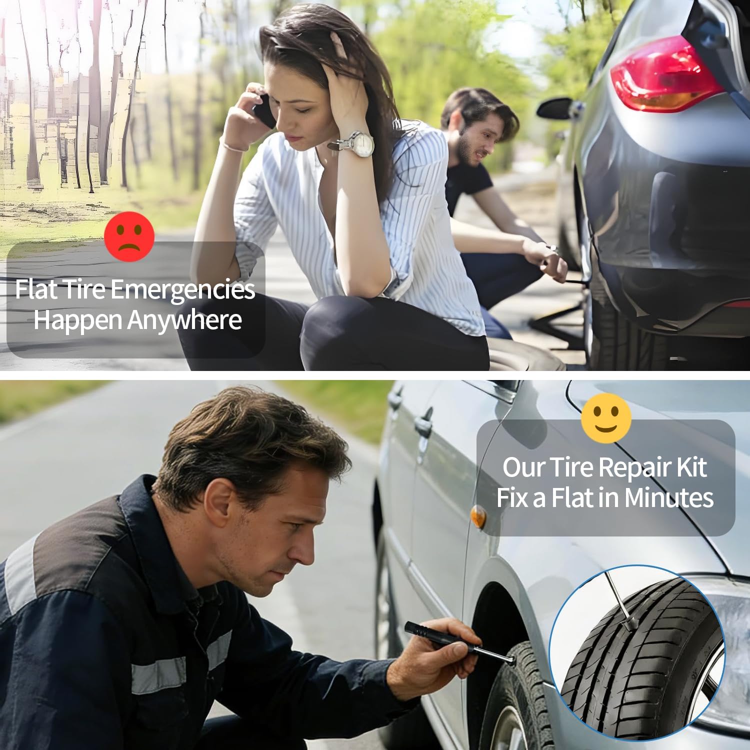 OMFU 70 PCS Screw Plugs for Emergency Flat Tires Repair Tire Plug Kit | Heavy Duty Tire Plugs for Car, Truck, RVs, Motorcycle, Quick Self-Service Plugs with Screwdriver for Instant Puncture Fix