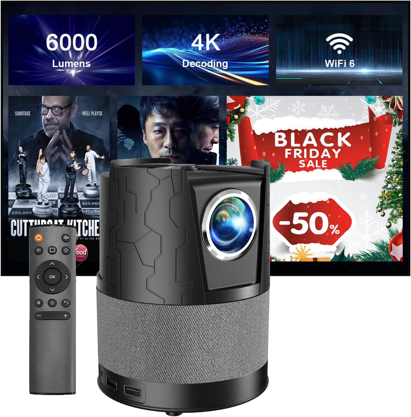 Portable Mini Projector 4K, Wireless WiFi Projector for