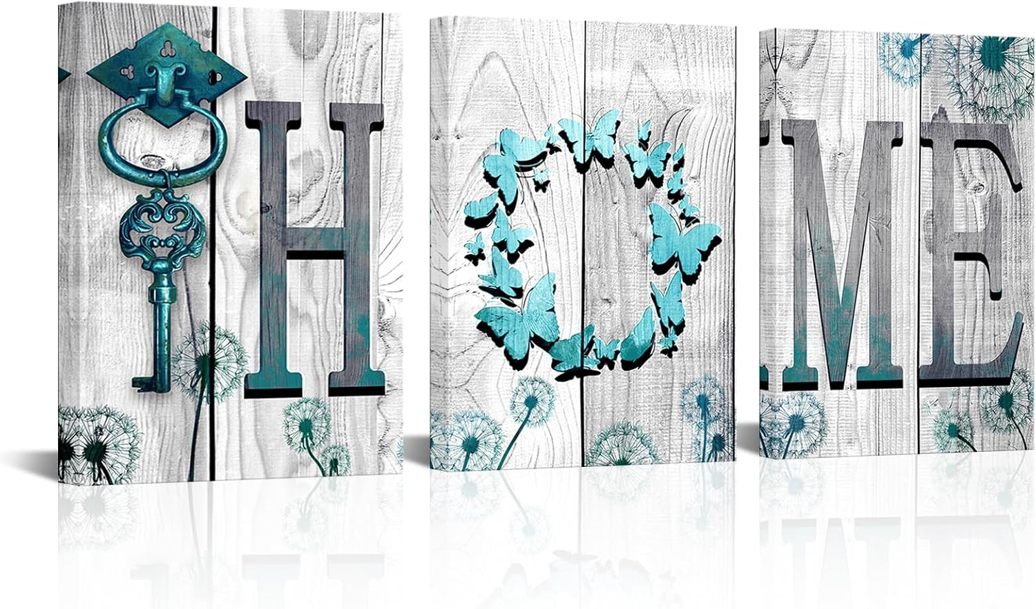 WELMECO Rustic Teal Turquoise Canvas Wall Art Home Picture Prints Framed Artwork for Farmhouse Living Room Bedroom Kitchen Decor 12x16inchx3Pieces