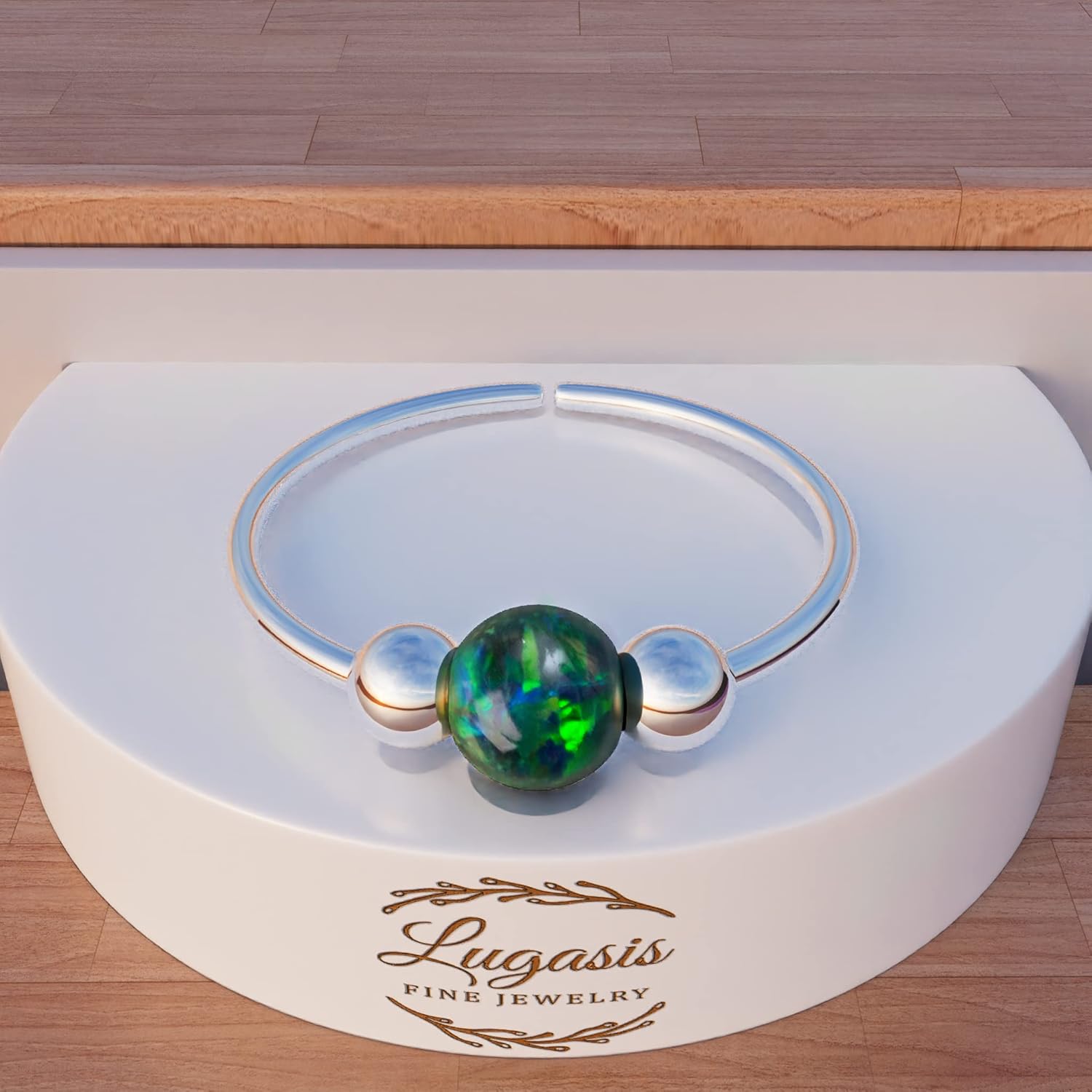 Lugasis FINE JEWELRY Silver Helix Cartilage Piercing - Handmade Sterling Silver Helix Ring with a 3mm Dark Green Opal - 8mm Thin 20 Guage Silver Piercing Hoop - Image 5