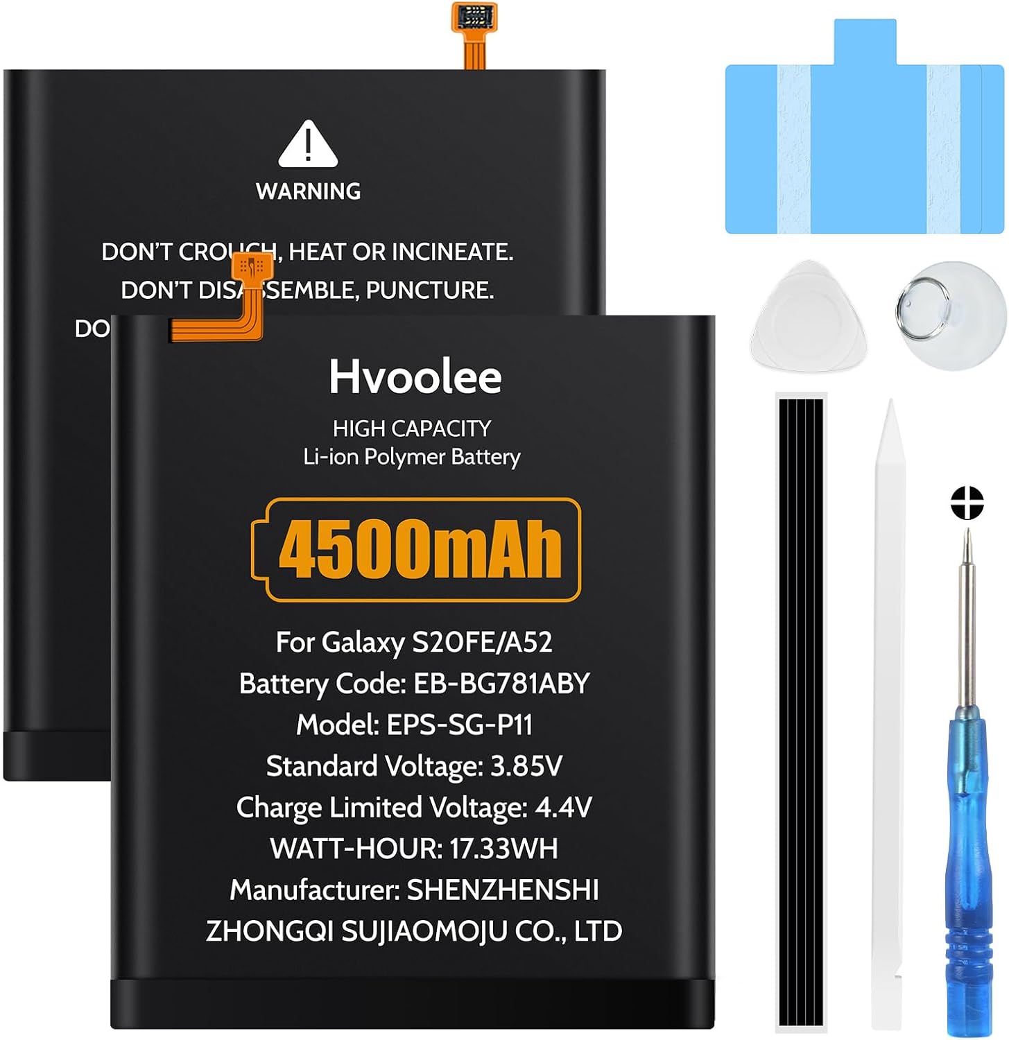hvoolee Akku für Samsung Galaxy S20 FE SM-G780F：4500mAh Ersatzakku für Samsung Galaxy A52,Galaxy A52 5G,Galaxy S20 FE 5G EB-BG781ABY Batterie mit Reparaturwerkzeug - Amazon product rated Grade A
