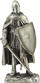 Ebros Holy Roman Empire Caped Crusader Knight with Sword and Shield Statue 7" Tall Suit of Armor Swordsman Standing On Guard Medieval Age of Kings Decorative Sculpture