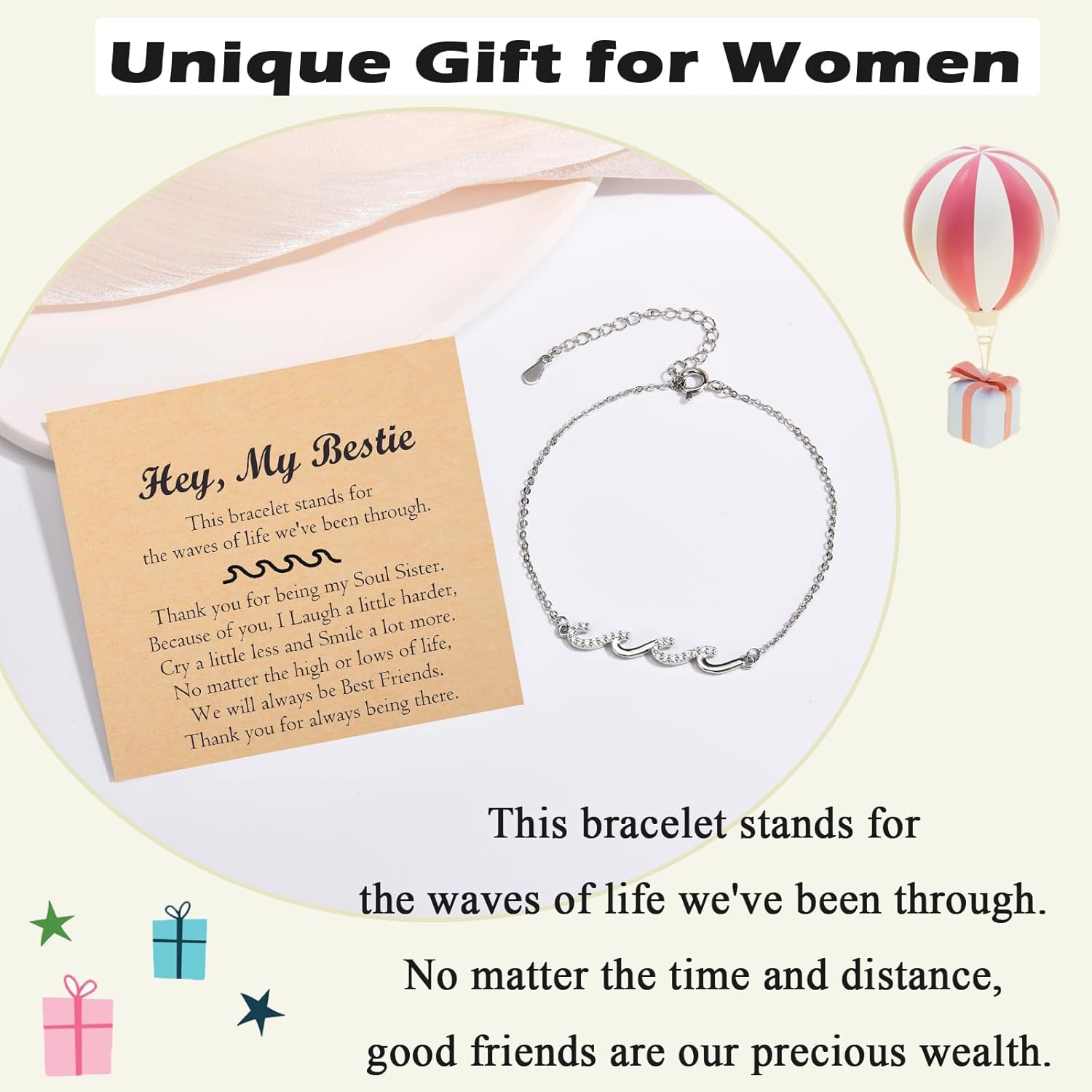 Friendship Bracelets Birthday Gifts for Women Best Friend Sister Gifts Wave Bracelet for Women For Birthday, Christmas, New Year - Image 3