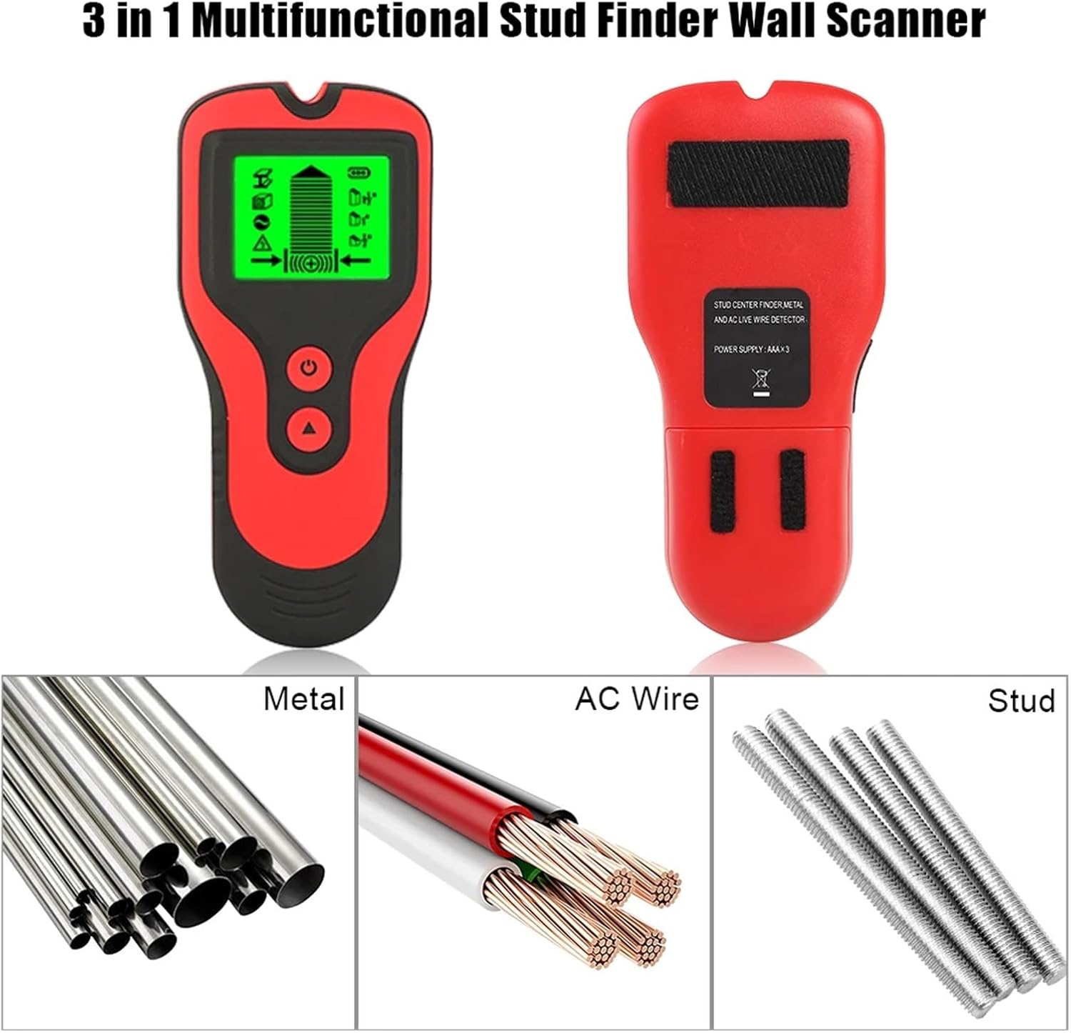 Stud Finder Wall Tester Multifunctional Wall Metal Scanner 3 In 1 Stud AC Live Wires Cable Detector Electric Box Finder(Orange)