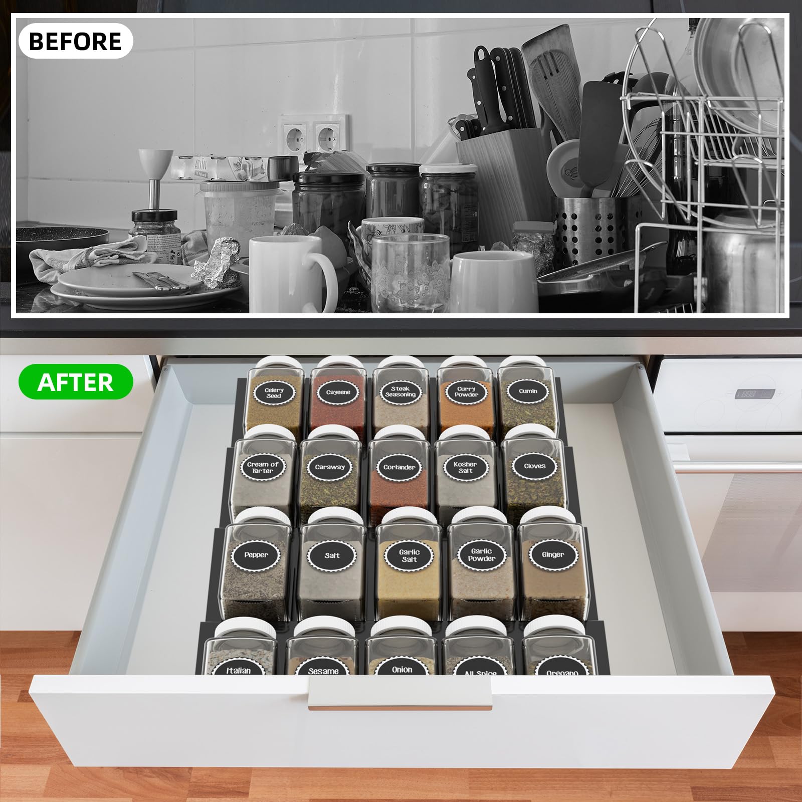 4 stuks pot organizer, ruimtebesparend koken kruiderij lade