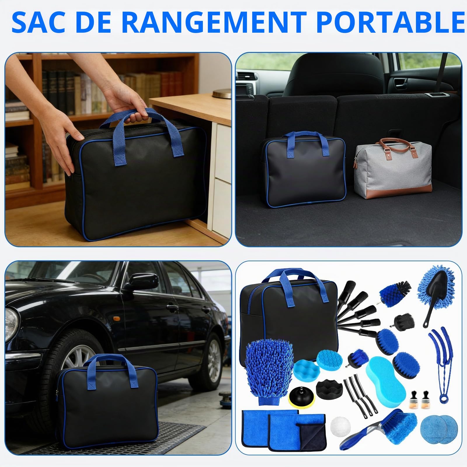 Kit Nettoyage Voiture, 31 Pièces Kit de Brosse Nettoyage Voiture pour L'intérieur et L'extérieur, avec Brosse, Éponges de Polissage et Plus, pour Fentes de Ventilation, Roues, Surfaces