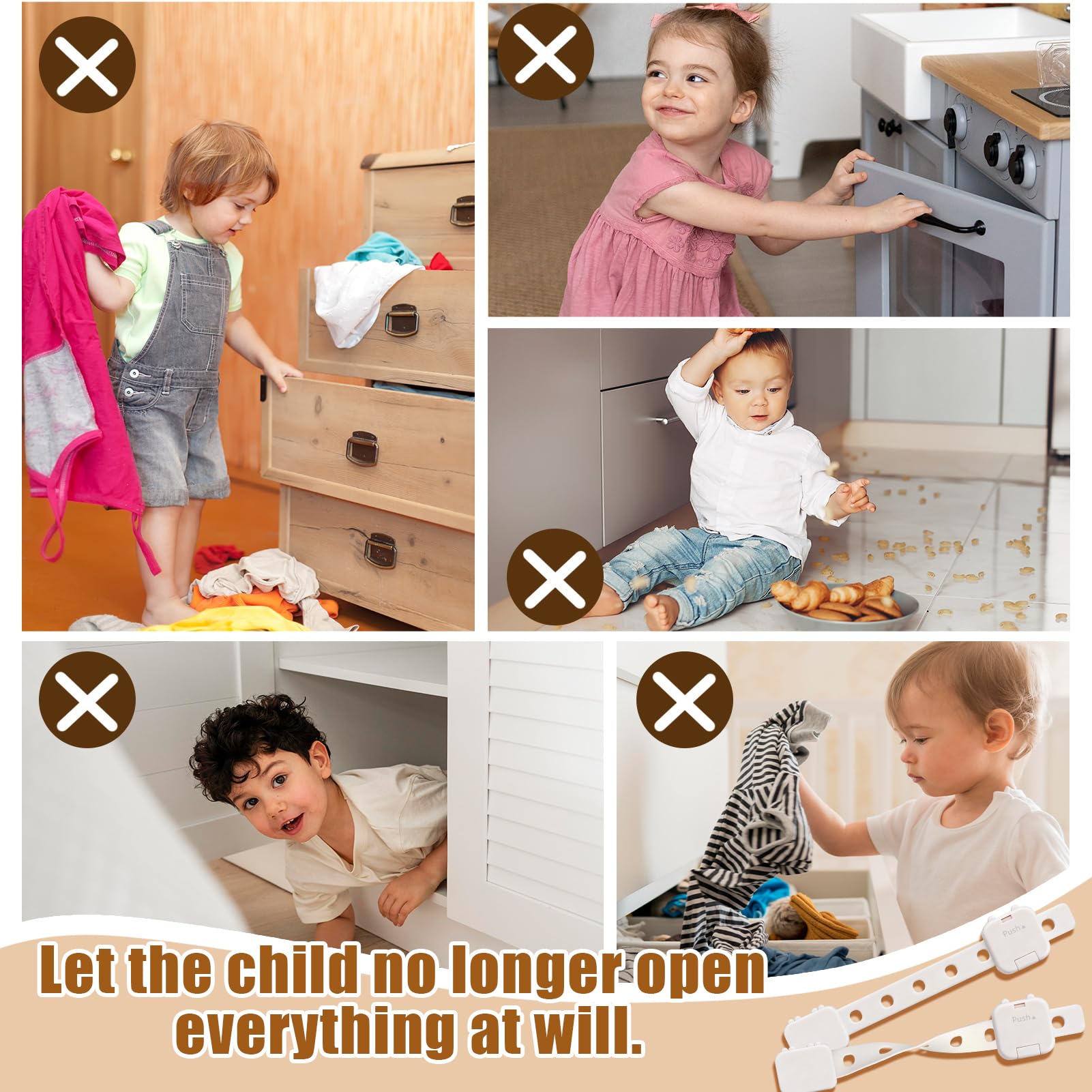 Hanqing 8 Pack Cupboard Locks for Children Adjustable Baby Proof Cupboards Locks, Child Locks for Kitchen Cupboards Drawer - Image 4