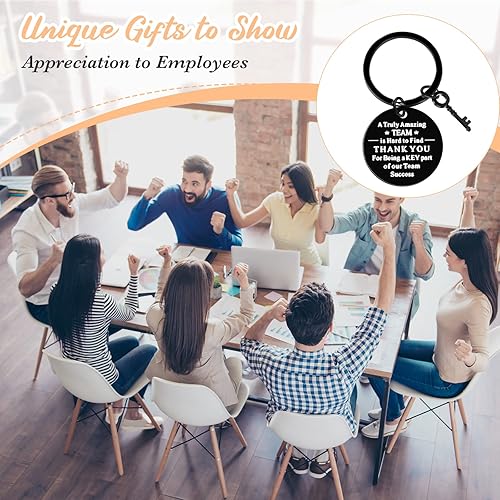 Miniatura 10 de Yinkin Juego de 12 llaveros de agradecimiento para empleados con bolsas de organza y tarjetas de agradecimiento