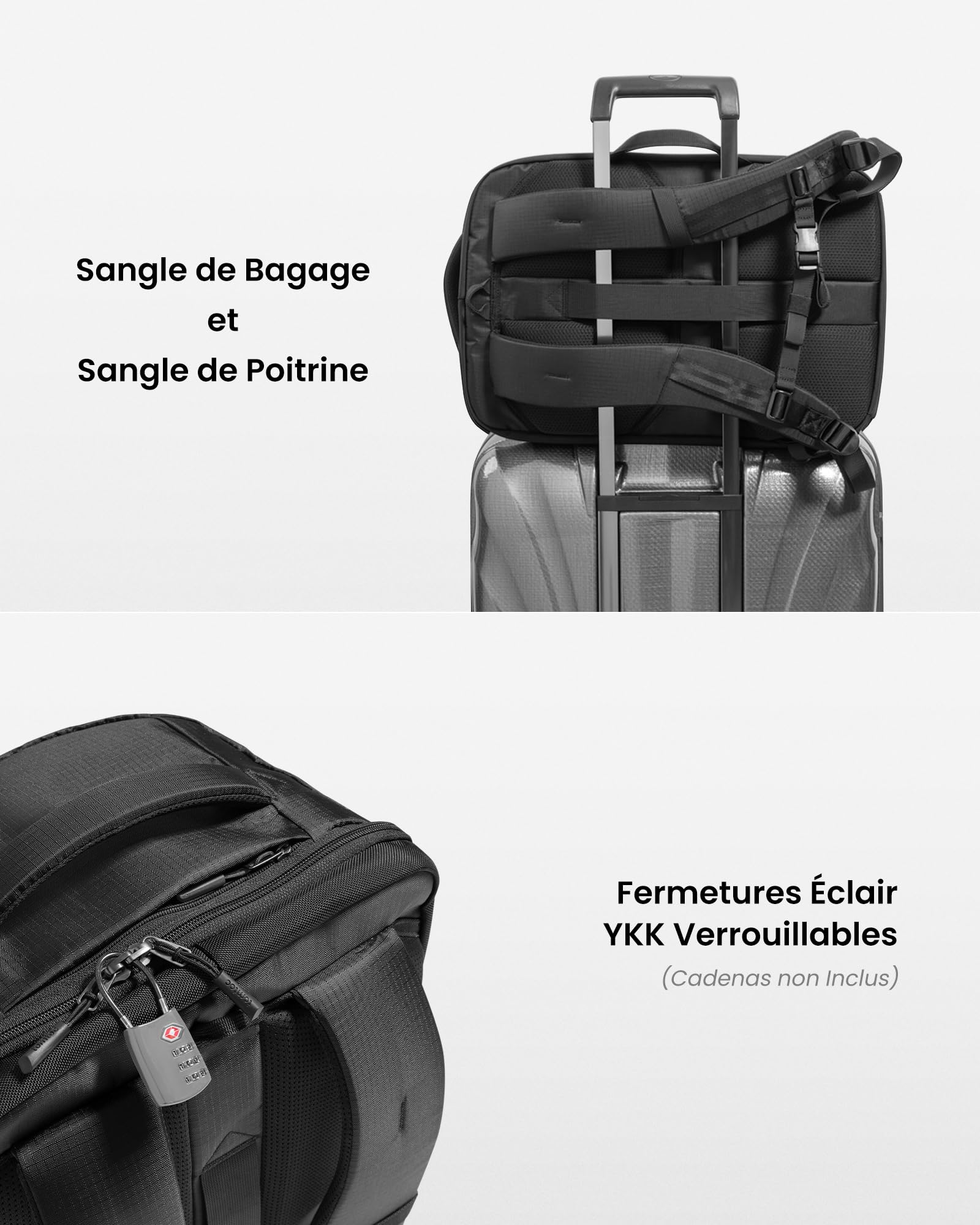 Tomtoc Sac à Dos de Voyage 40L, Bagage Cabine Imperméable TSA, Ordinateur 17,3 Pouces