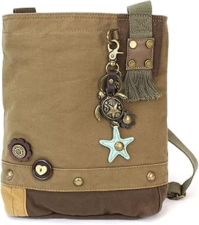 Chala Patch Cross-Body Women Handbag, Canvas Messenger Bag, Metal Charming Turtle - Olive