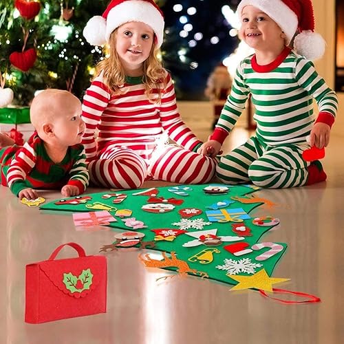 Miniatura 6 de OurWarm Árbol de Navidad de fieltro para niños, decoraciones de Navidad de 3 pies para niños pequeños con 30 adornos de purpurina, árbol de Navidad