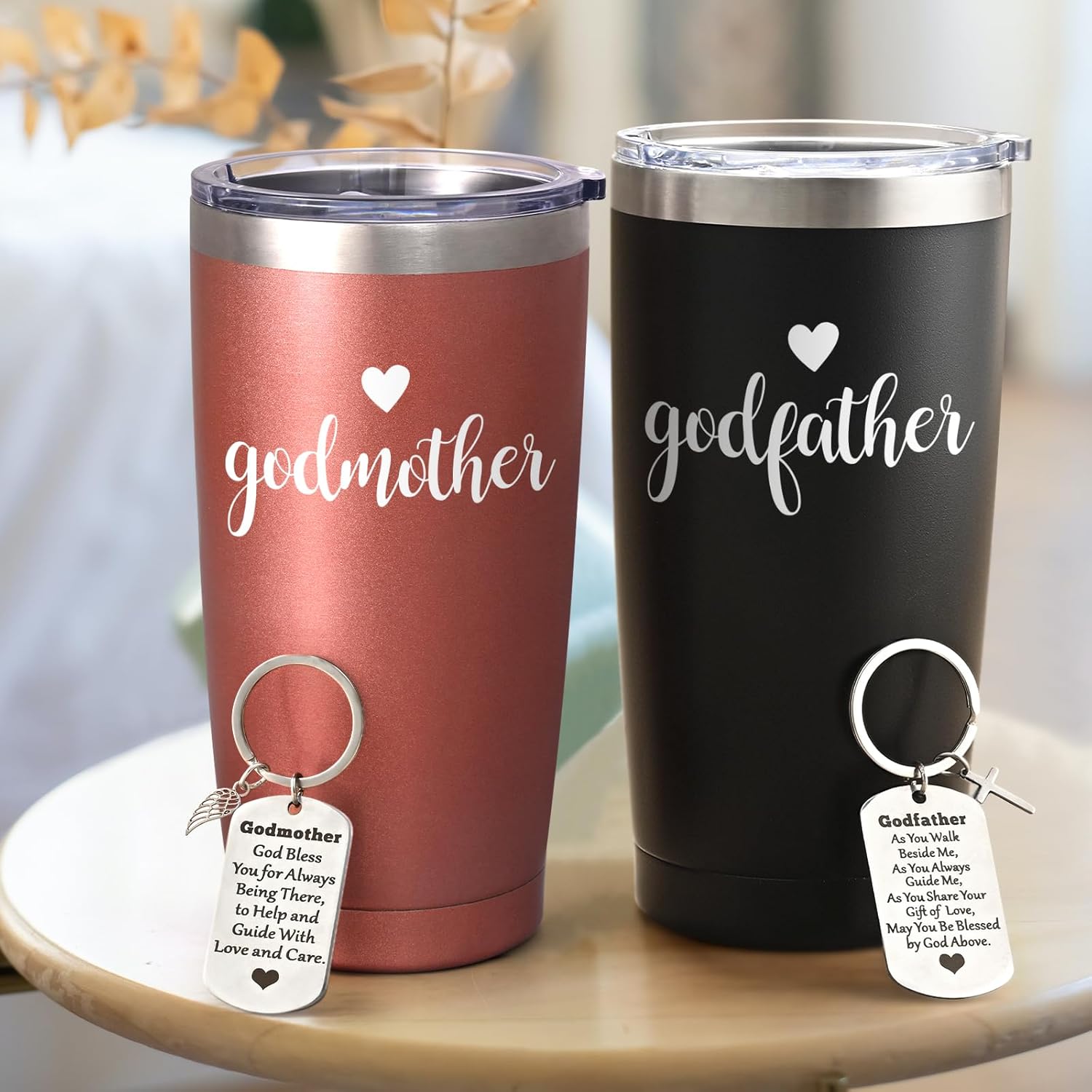 LiqCool Godparents Proposal Gift, Godmother & Godfather 20Oz Tumbler with Keychain & Gift Box Set, Baptism & Christmas(Black & Rose Gold) - Image 2
