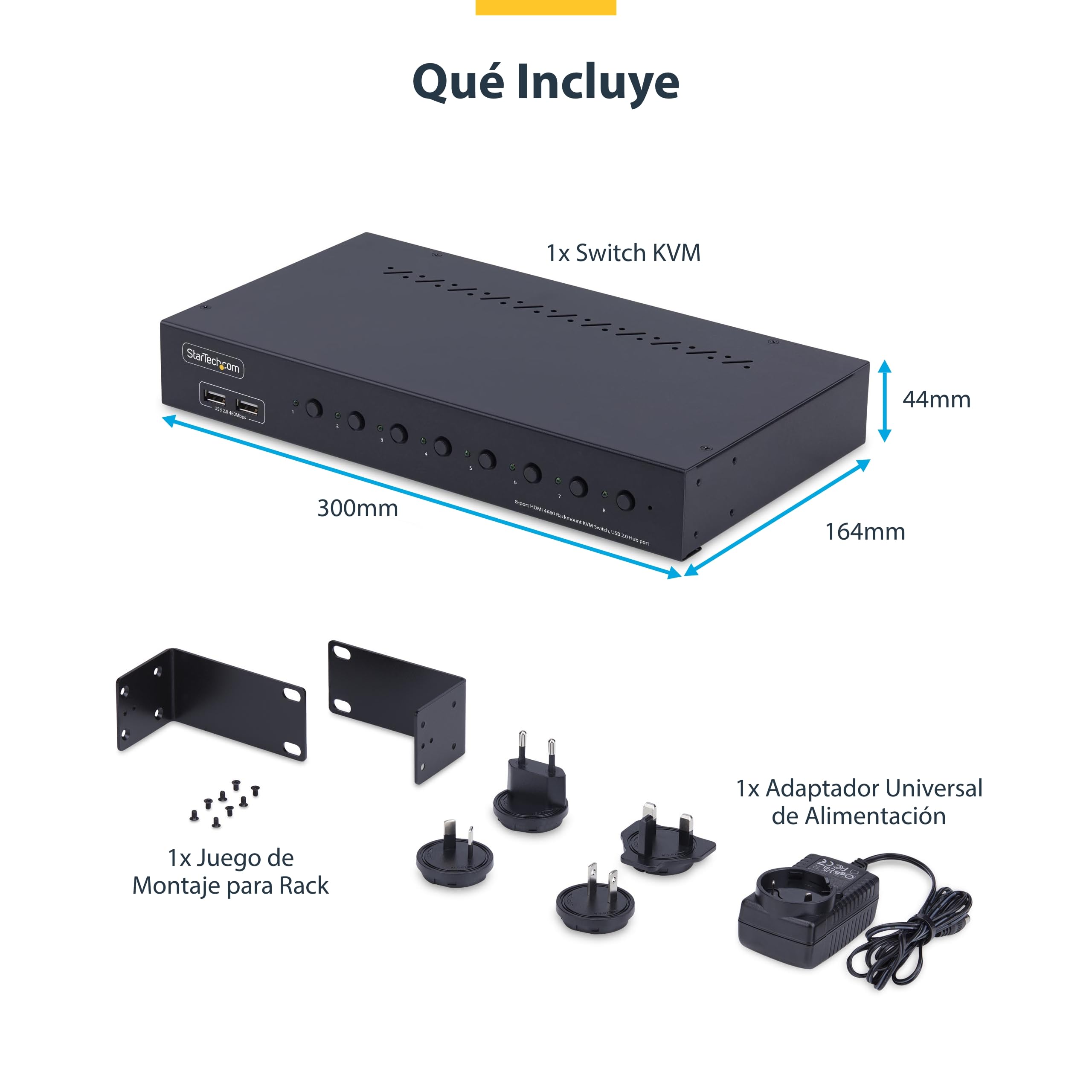StarTech Switch KVM 8 Puertos HDMI 2.0, 4K 60Hz, Rack 1U | Montaje en rack de 19 pulgadas ANSI/EIA, Control a nivel de BIOS sin software, Teclas de acceso rápido y pulsadores