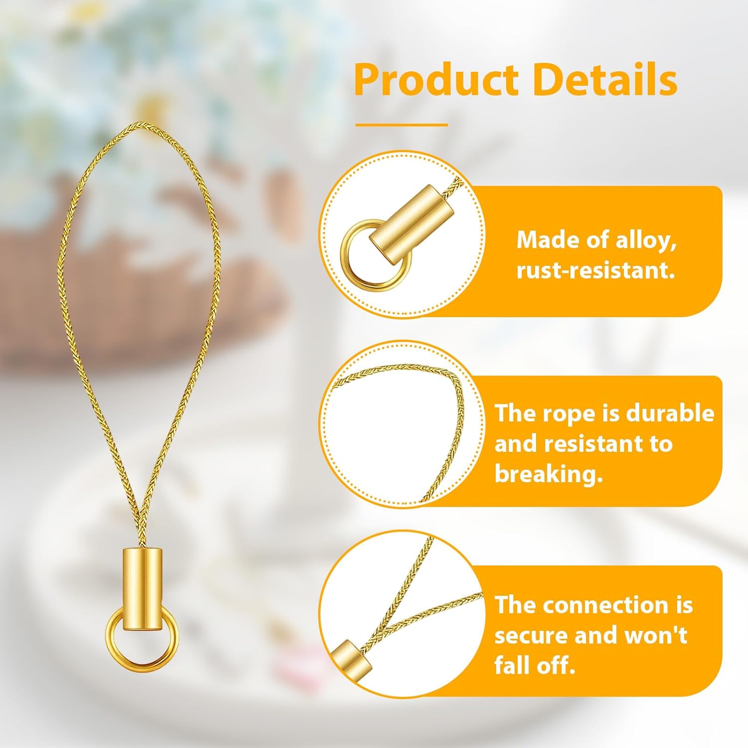 100Pcs Phone Charms Strap with Lobster Clasp Phone Charm String Kit Keychain Charms Strap DIY Lanyard Decorations for USB Drive Keychain Keyring Jewelry Accessories (Gold, Silver) - Image 3