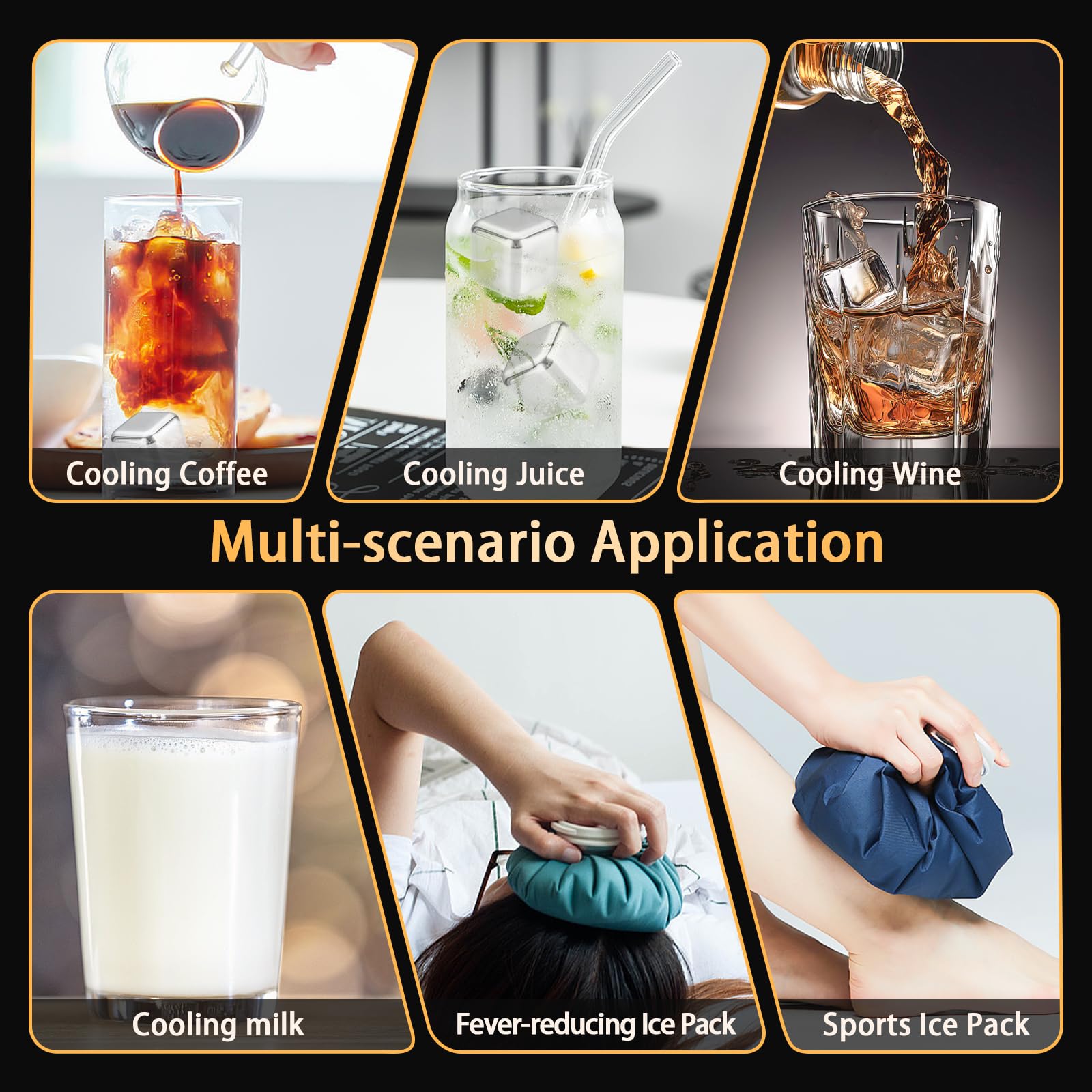 Xpieoyrm Glaçons congelés en acier inoxydable, Lot de 12 Glacon Reutilisable avec clip, glaçons acier inoxydable 304 de qualité alimentaire, Metal Whiskey Stones, pour Cocktails,Amateurs de Whisky