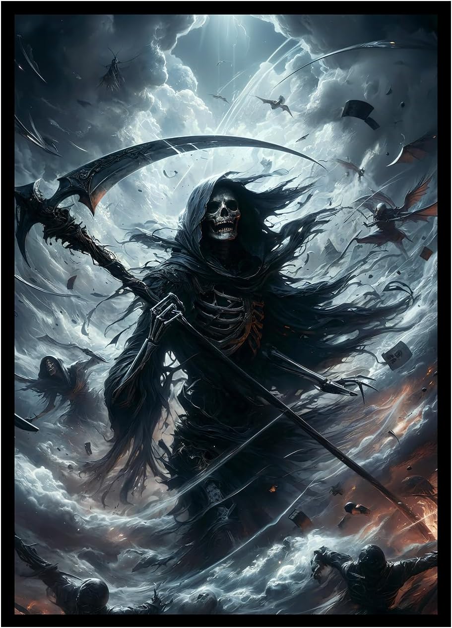 100 PCS MTG Card Sleeves with Inner Sleeves - Art Matte, Fit Standard Size Cards - Grim Reaper