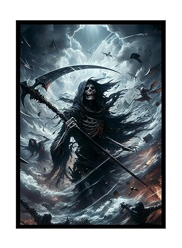 Katomula 100 PCS MTG Card Sleeves with 100 PCS Perfect Fit Sleeves, Art Matte Card Sleeves with Inner Sleeves - Fit Standard Size Cards - Grim Reaper