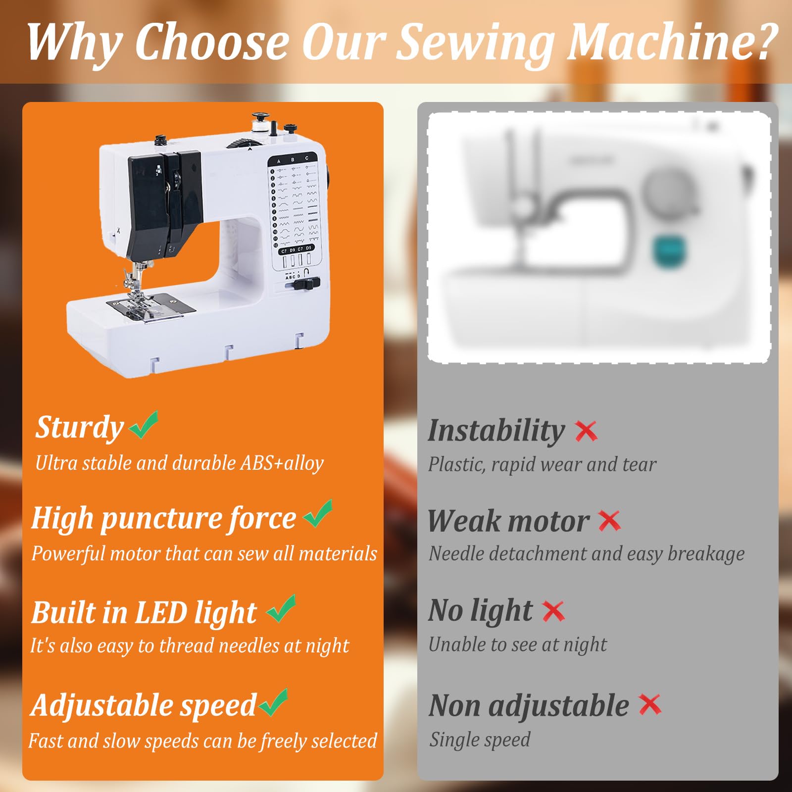 Máquina de coser con mesa deslizante, 38 programas de puntada, máquina de coser eléctrica portátil con luz LED y pedal, juego de accesorios de costura, mini máquina de coser para ropa, fundas de