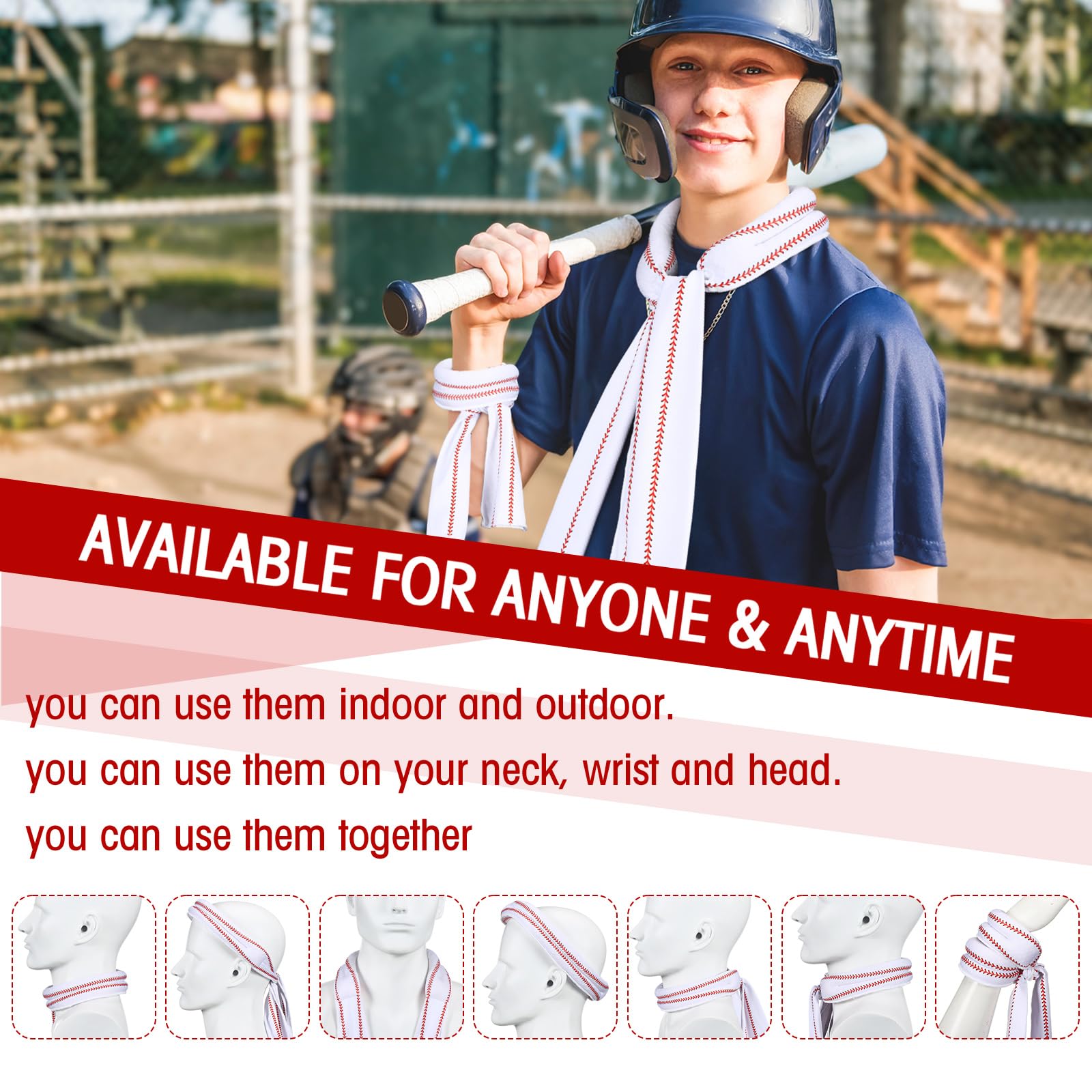 Bencailor 4 Pack Summer Cooling Towels Sports Neck Wraps Baseball Themed Design Chilly Ice Scarf for Sport Team Coach Gift Summer Adults Walking Riding Outdoor