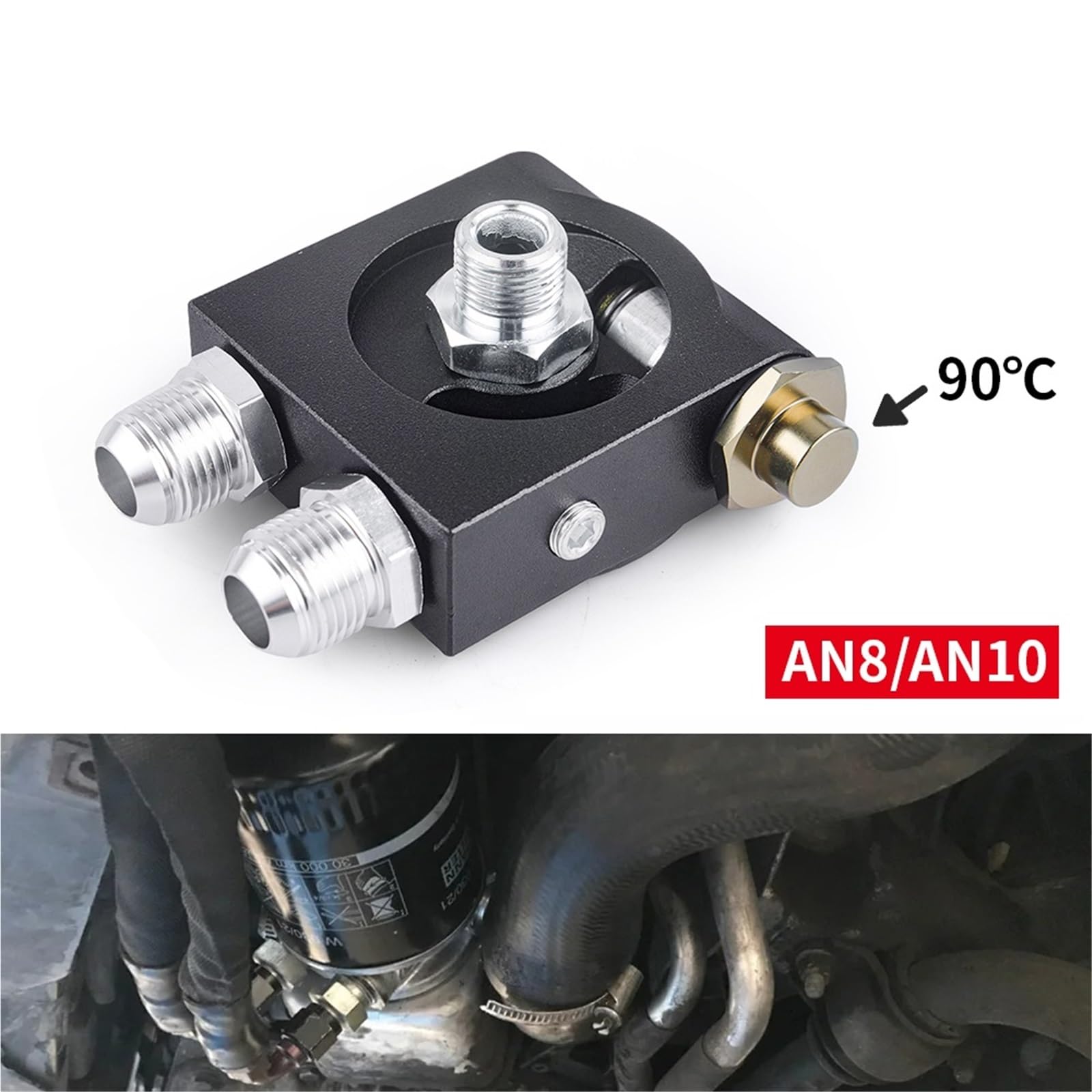 Adaptador Universal Cuadrado para Filtro de Aceite Tipo sándwich con termostato de 90 °C AN8/AN10 3/4"-16 UNF