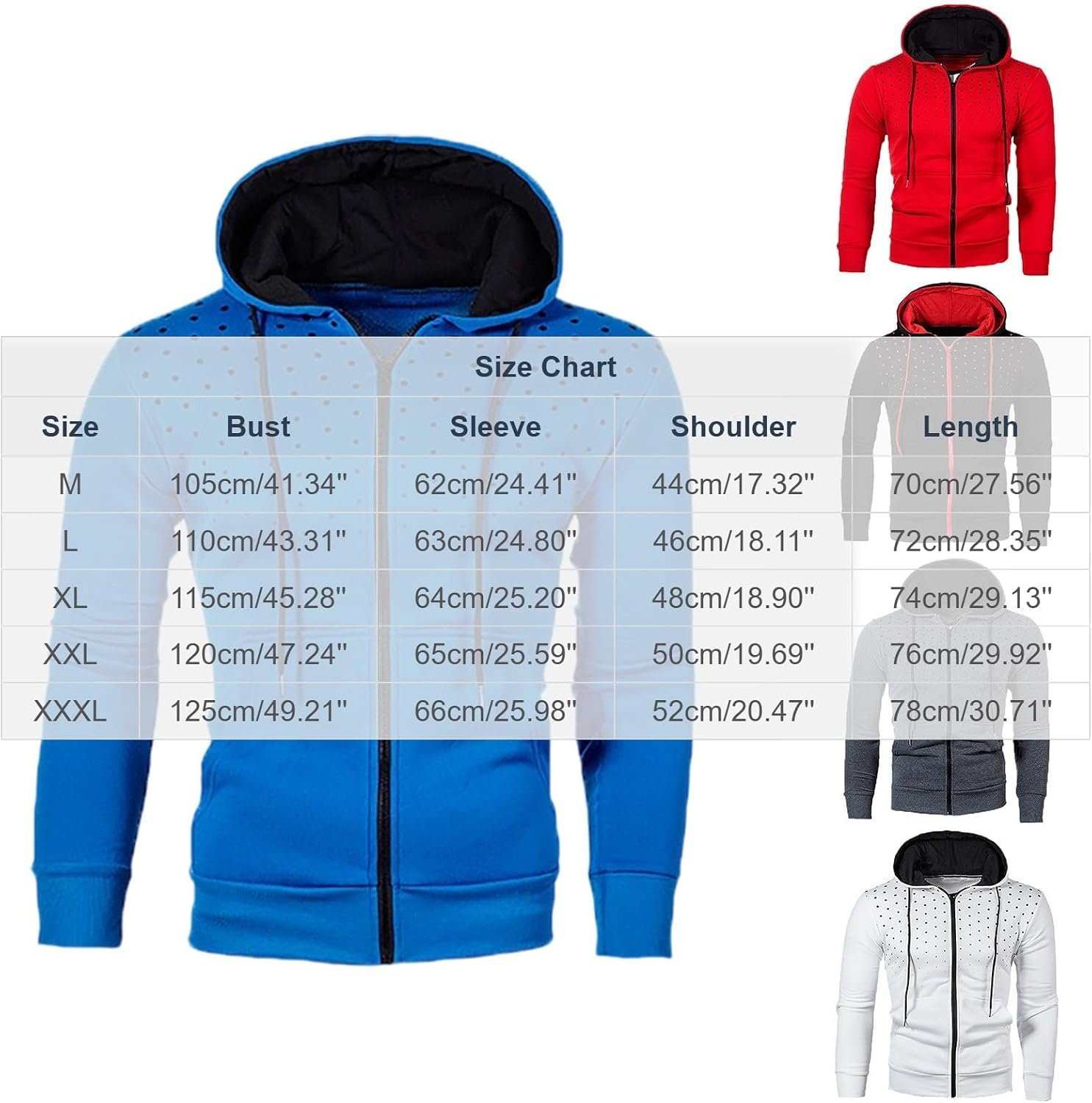 Men's Zip Up Hoodie Long Sleeve Jacket Drawstring Coat | Zip Front Hoodie With Studded Chest Detail, Drawstring Hood, And Slim Casual Shape For Streetwear Outfits