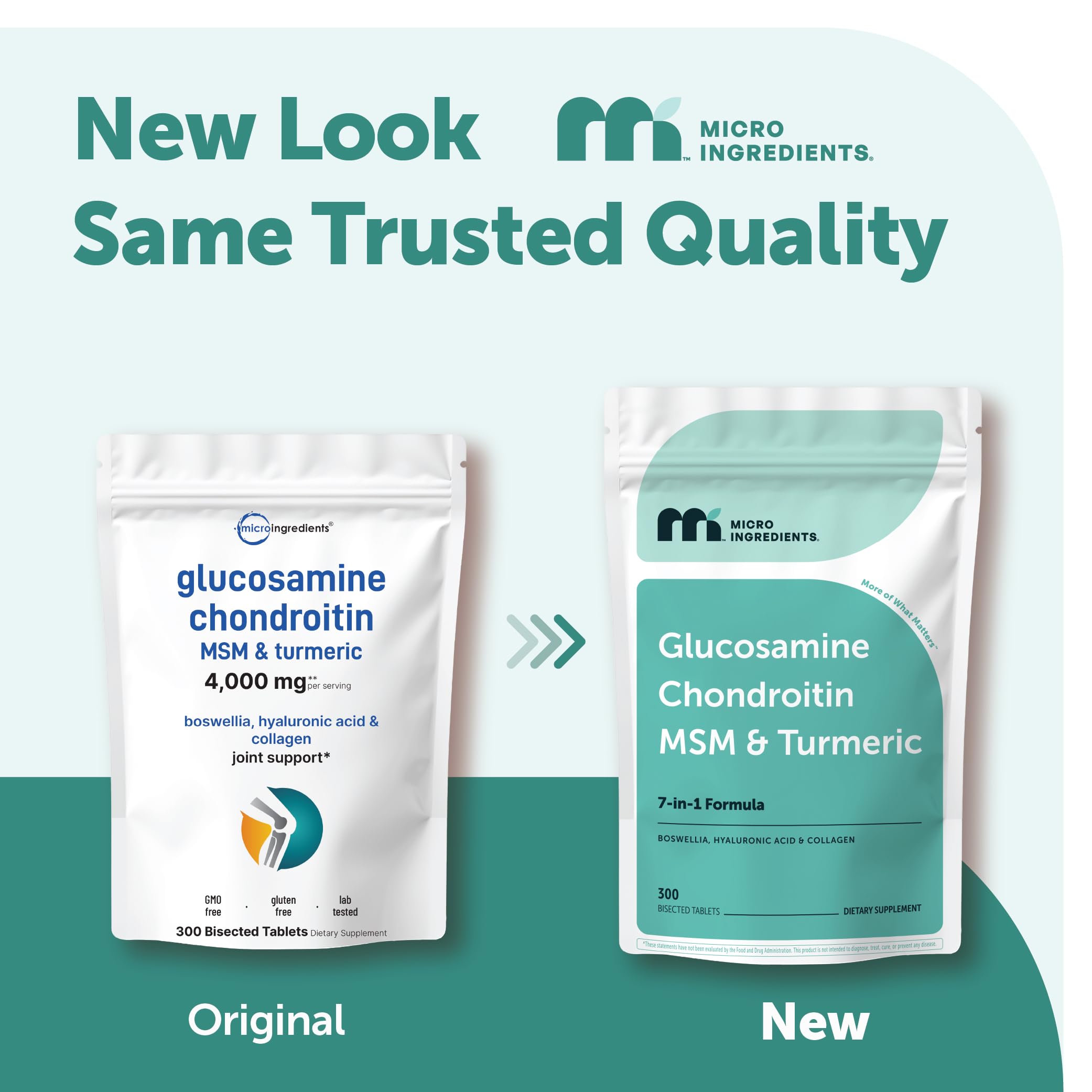 Micro Ingredients Glucosamine Chondroitin MSM and Turmeric Supplement, 300 Bisected Tablets | Joint Supplements for Men & Women* | 7-in-1 with Boswellia, Hyaluronic Acid, & Collagen Complex — Amazon image 2
