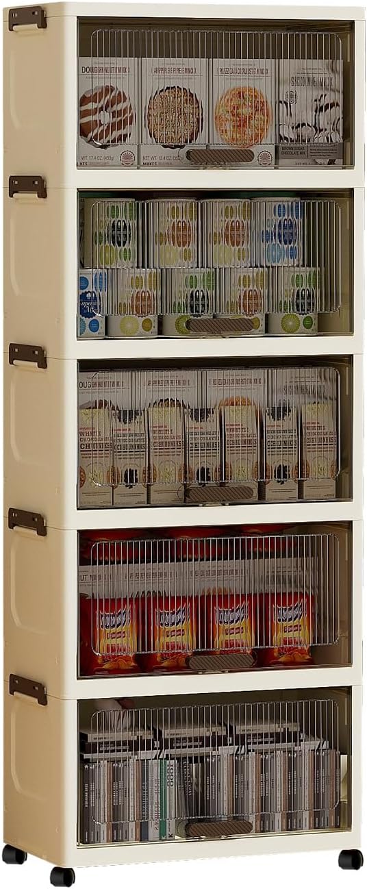 Storage Bins with Lids, 5 Tiers Clear Plastic Storage Bins, Universal wheel Storage Bins, Stackable Storage Containers,Closet Storage Bins, Foldable Box