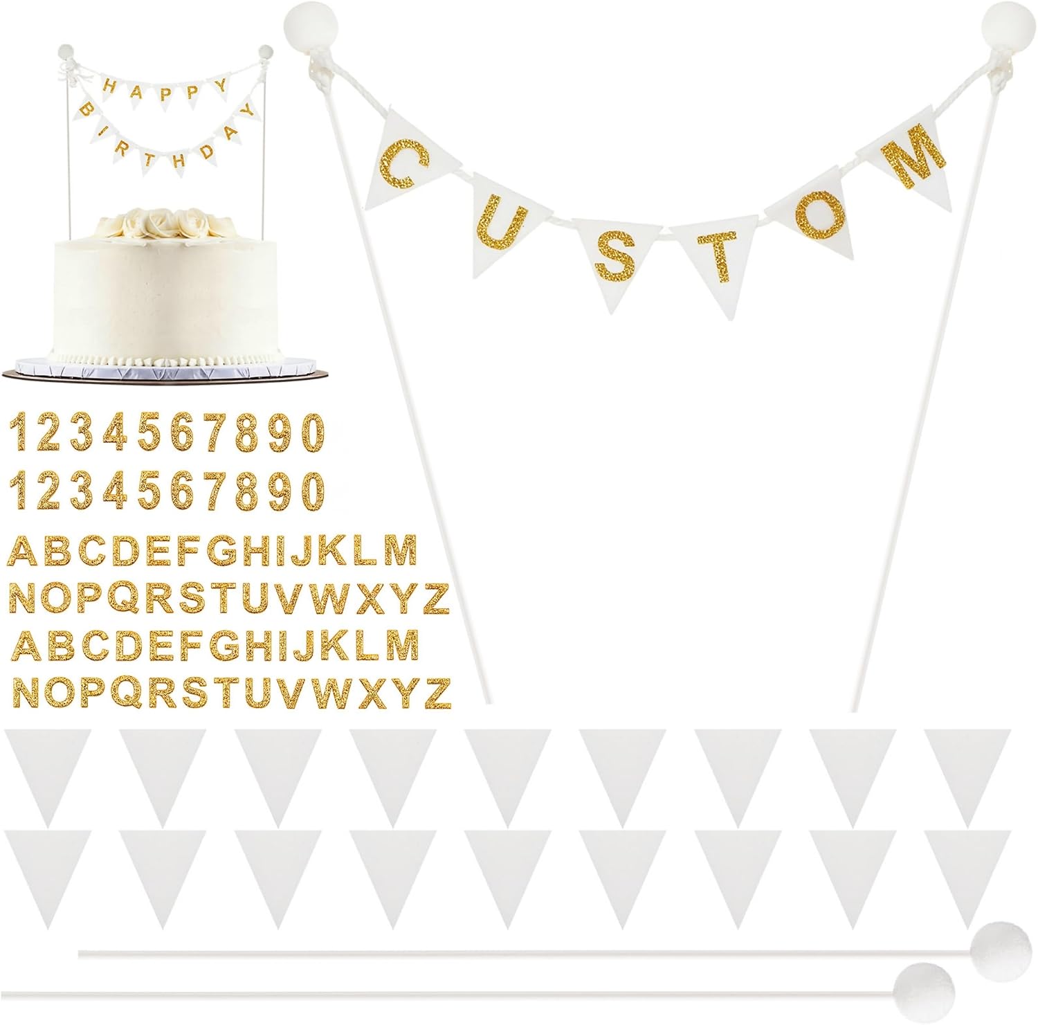 Tranqun 88 Pcs Custom Cake Topper Banner Glitter Mini Cake D